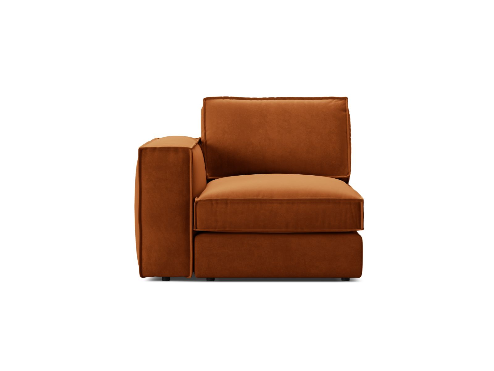 Elegantes 1-Sitzer Modul links Pola in warmem Terracotta, ideal für individuelle Sofa-Arrangements und modernes Wohndesign.
