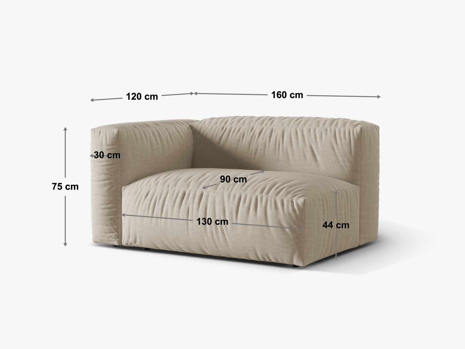 Stilvolles XL Doppelsitz-Sofa links Martina in Blue Jeans-Boston, perfekt für moderne Wohnkonzepte. Flexibles, modulares Design von Micadoni.