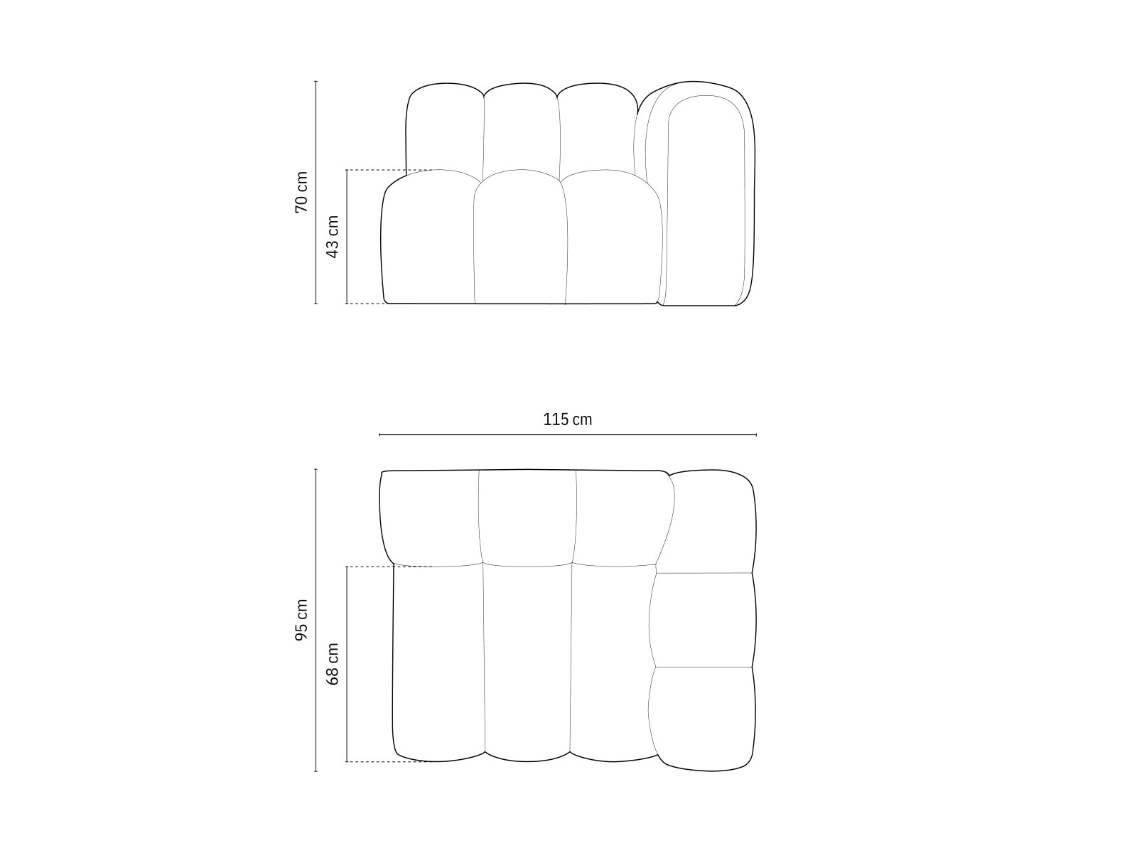 Elegantes Lupine Boucle Modul für ein modulares Sofa, rechtsseitig, in dunklem Olivgrün, ideal für stilvolle Wohnräume.