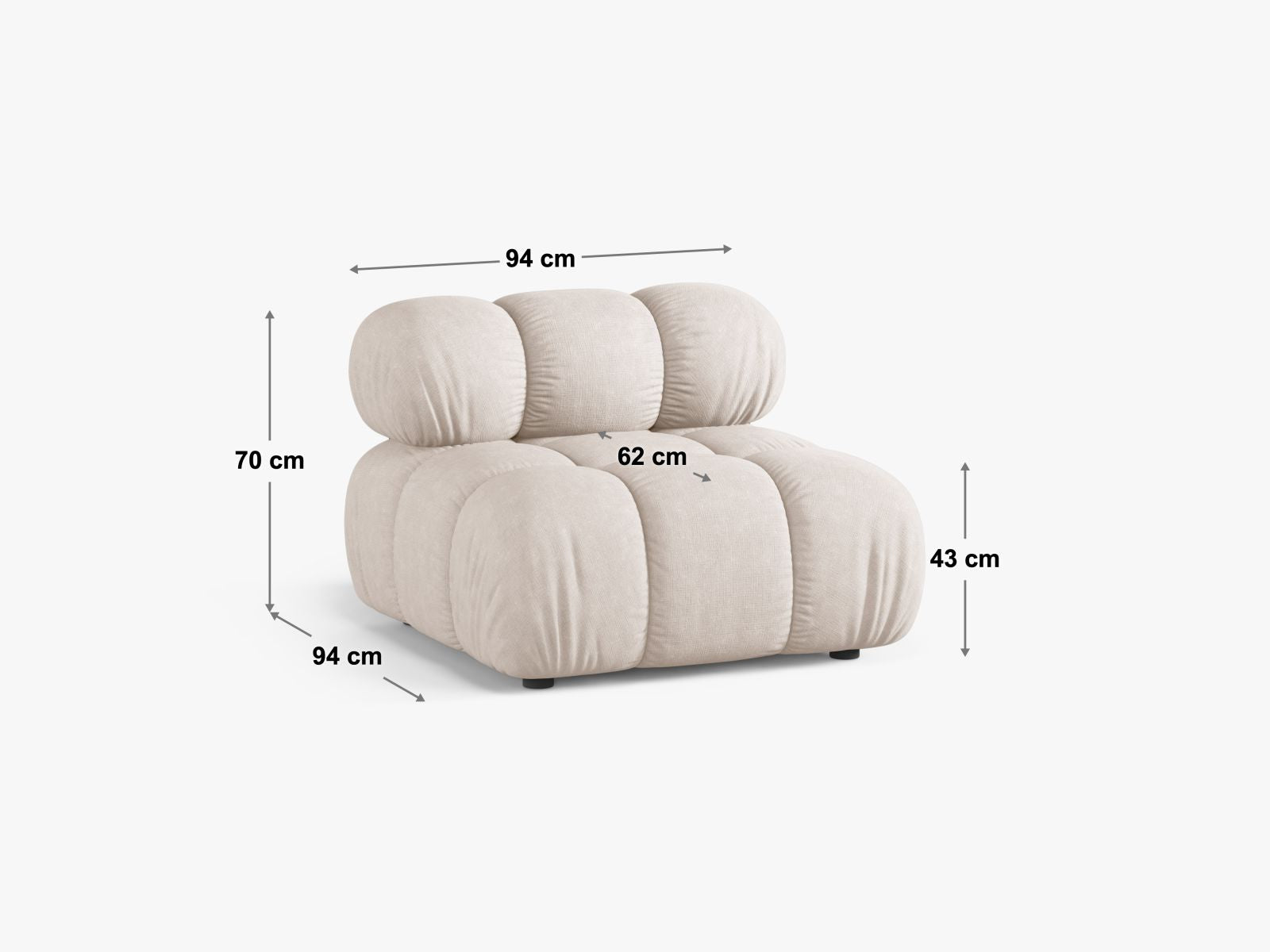 Beige 1-Sitzer Modul ohne Armlehnen Bellis von Micadoni, ideal für kreative Raumgestaltungen und vielseitige Kombinationen.