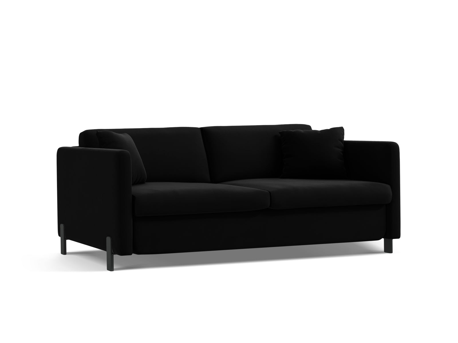 Schwarzes 2-Sitzer Velour Sofa von Micadoni, vielseitig einsetzbar als Schlafsofa für Gäste und stilvolle Einrichtung.