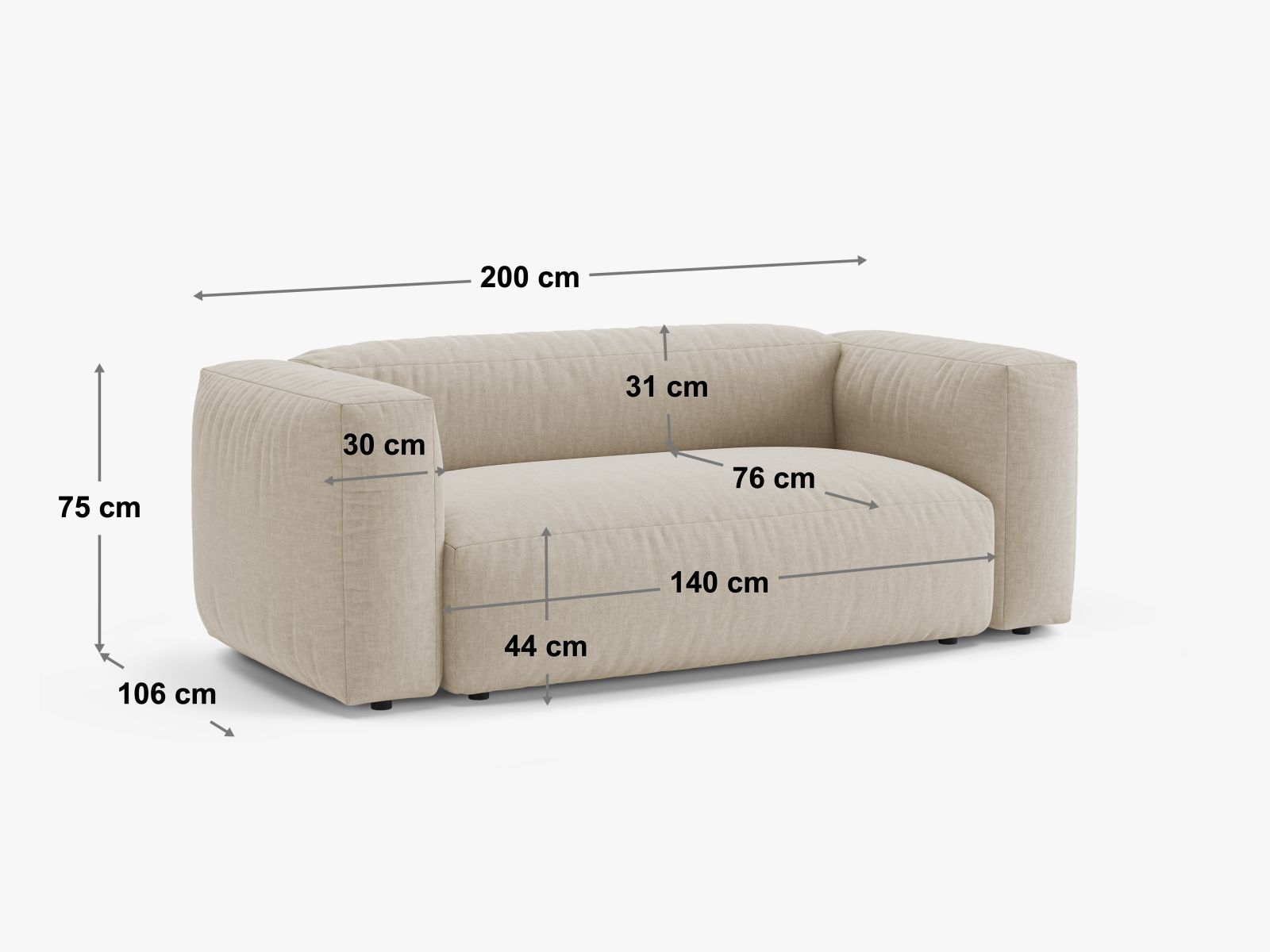 Gemütliches 2-Sitzer Sofa Martina in trendigem Blue Jeans-Boston, perfekt für stilvolle Wohnzimmer und entspannte Abende.