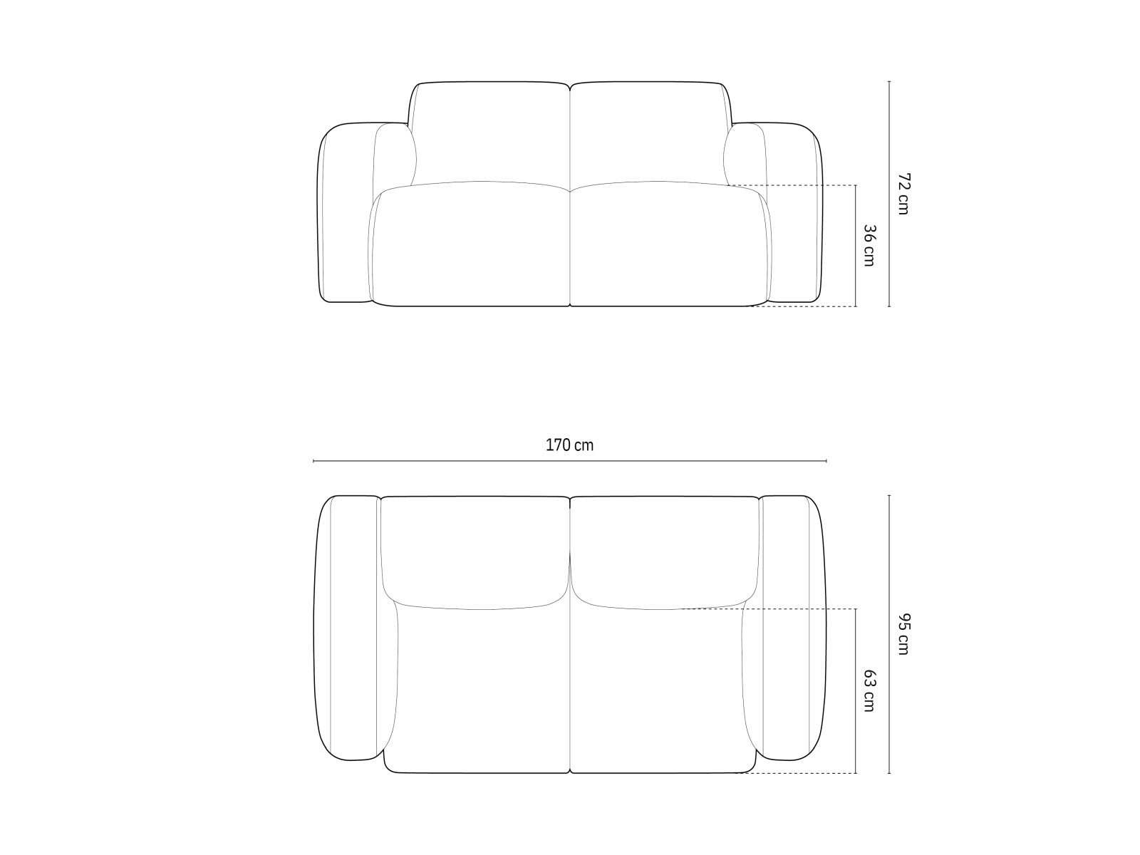 Modernes 2-Sitzer Sofa Molino in luxuriösem Velours, tiefgrau, perfekt für gemütliche Abende und stilvolle Wohnräume.