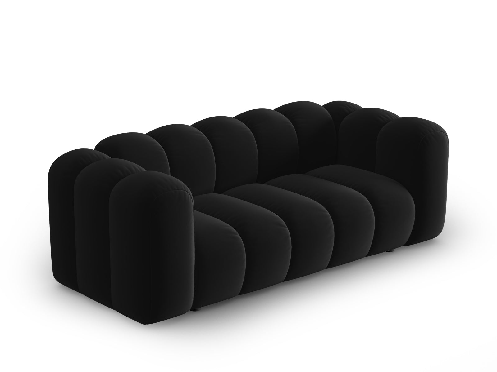 Elegantes Lupine Velour Sofa für zwei Personen in stilvollem Schwarz, ideal für moderne Wohnräume und gemütliche Abende.
