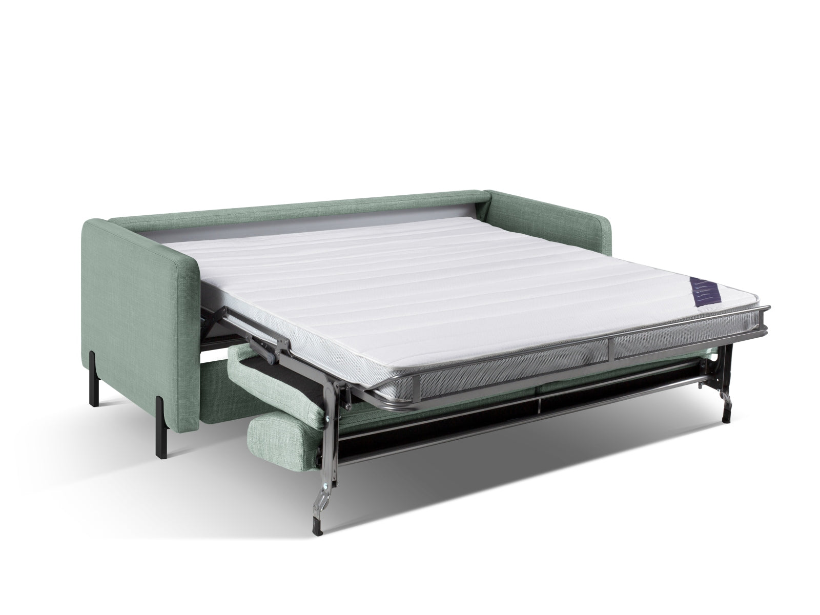 Elegantes 3-Sitzer Sofa Gloria in zartem Mintgrün, ideal für stilvolle Wohnräume und als komfortables Schlafsofa für Gäste.