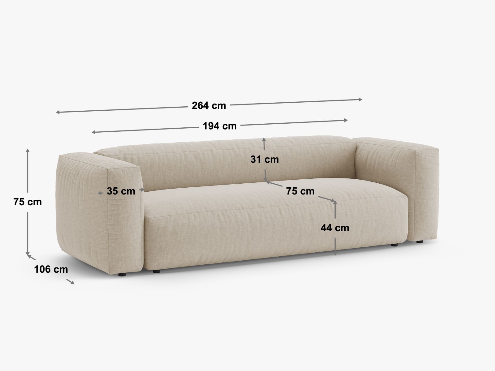 Modernes 3-Sitzer Sofa Martina in Blue Jeans-Boston, vielseitig einsetzbar als Schlafsofa für gemütliche Abende und Gästeübernachtungen.