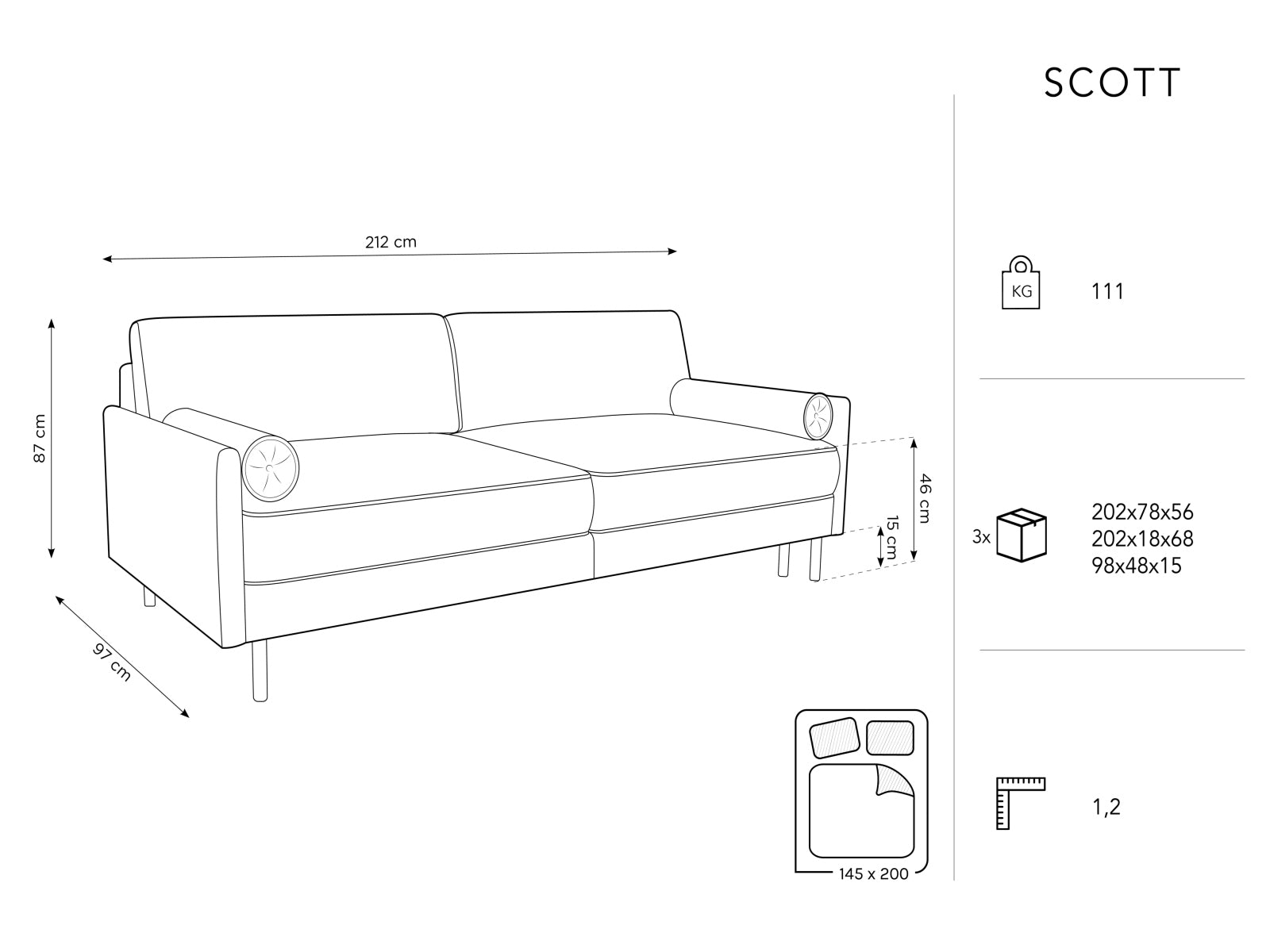 Elegantes 3-Sitzer Sofa aus Velours in edlem Blau, das sich mühelos in ein Schlafsofa verwandelt und zusätzlichen Stauraum bietet.