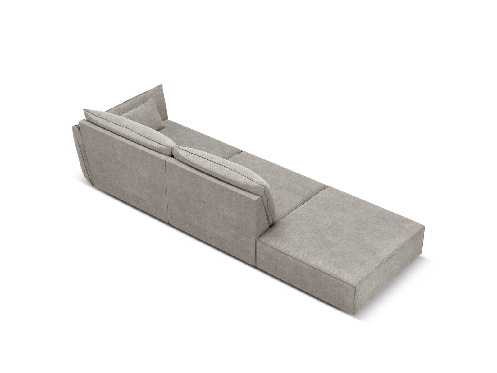 Stylisches Kaelle L-Sofa links, 4-Sitzer in sanftem Grau, perfekt für moderne Wohnkonzepte und gemütliche Atmosphäre.