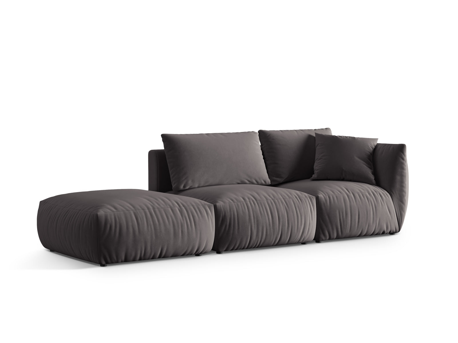 Stylisches 3-Sitzer Sofa Chris Velour in Dunkelgrau, linksseitig, perfekt für zeitgemäße Inneneinrichtungen von Micadoni.