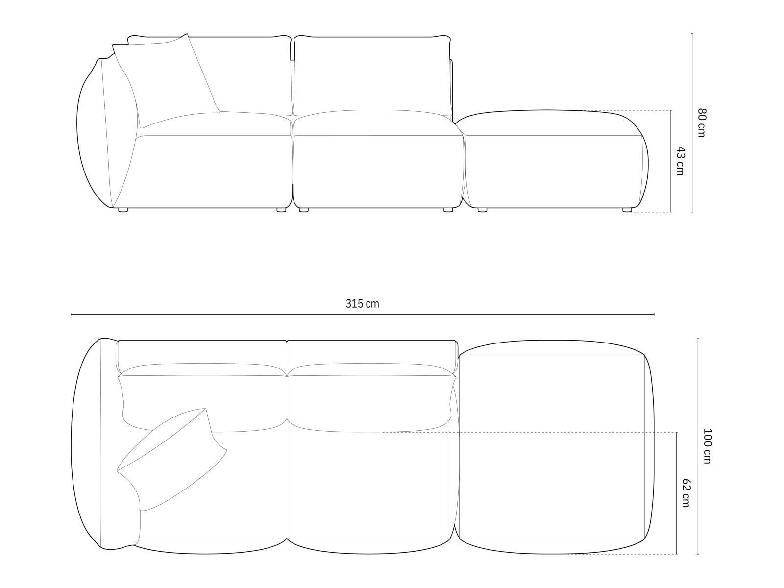 Modernes Chris Modular Sofa in sanften Erdtönen, 3-Sitzer mit rechter Armlehne, perfekt für gemütliche und stilvolle Wohnambiente.