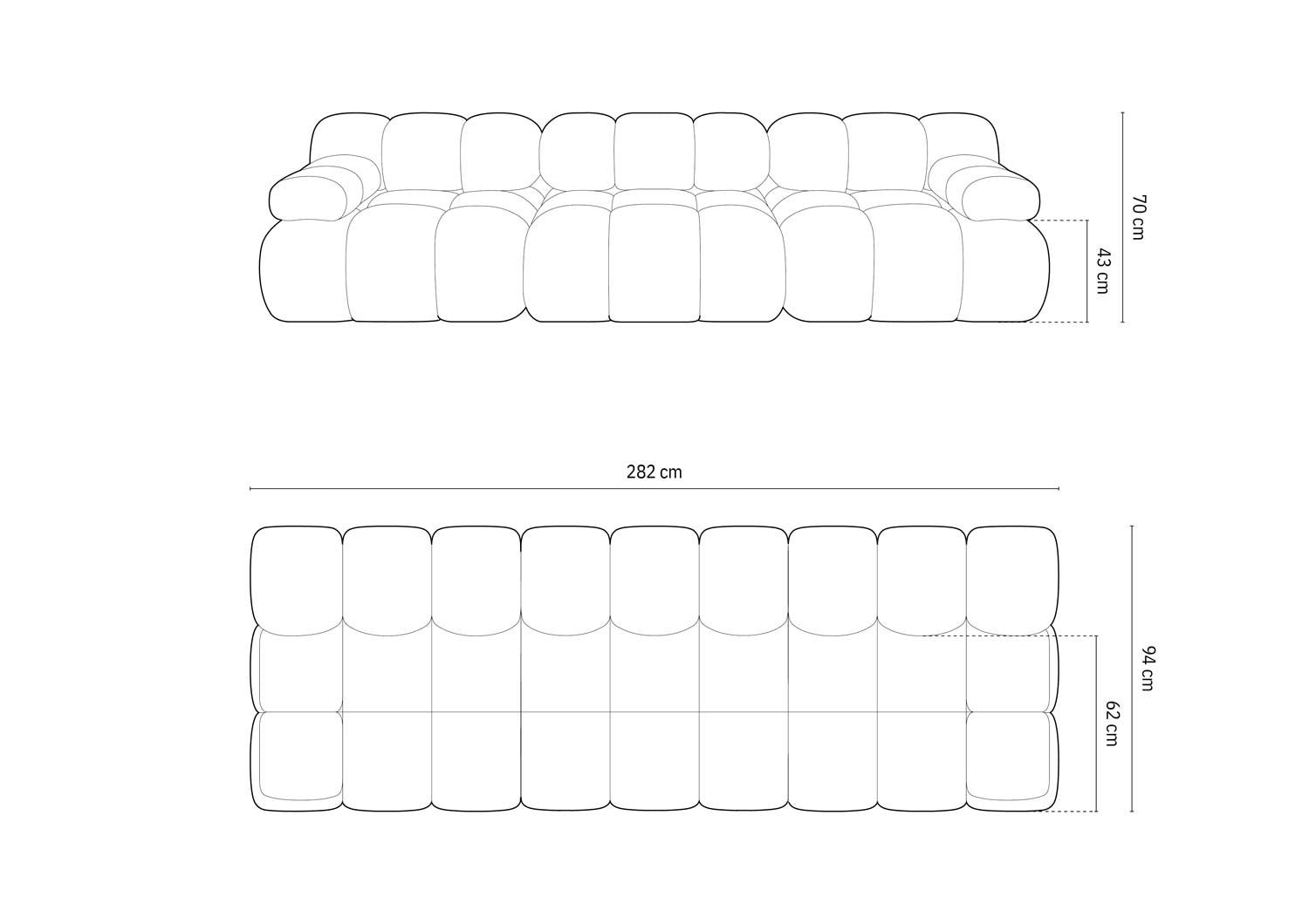 Elegantes 3-Sitzer Sofa Bellis Boucle in Graphit, ideal für moderne Wohnkonzepte. Flexibles, modulares Design für individuelle Raumgestaltung.