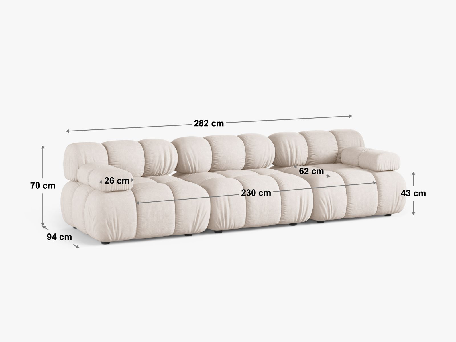 Stilvolles 3-Sitzer Sofa Bellis in Cappuccino-Liberty, perfekt für zeitgemäße Wohnräume und gemütliche Entspannung.
