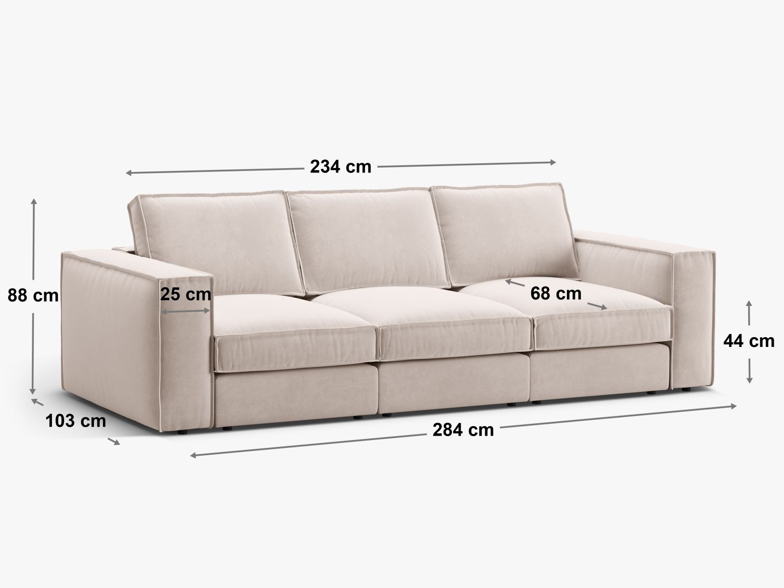 Modulares 4-Sitzer Sofa Pola in zeitlosem Grau, perfekt für stilvolle Wohnzimmer und vielseitige Einrichtungsmöglichkeiten.