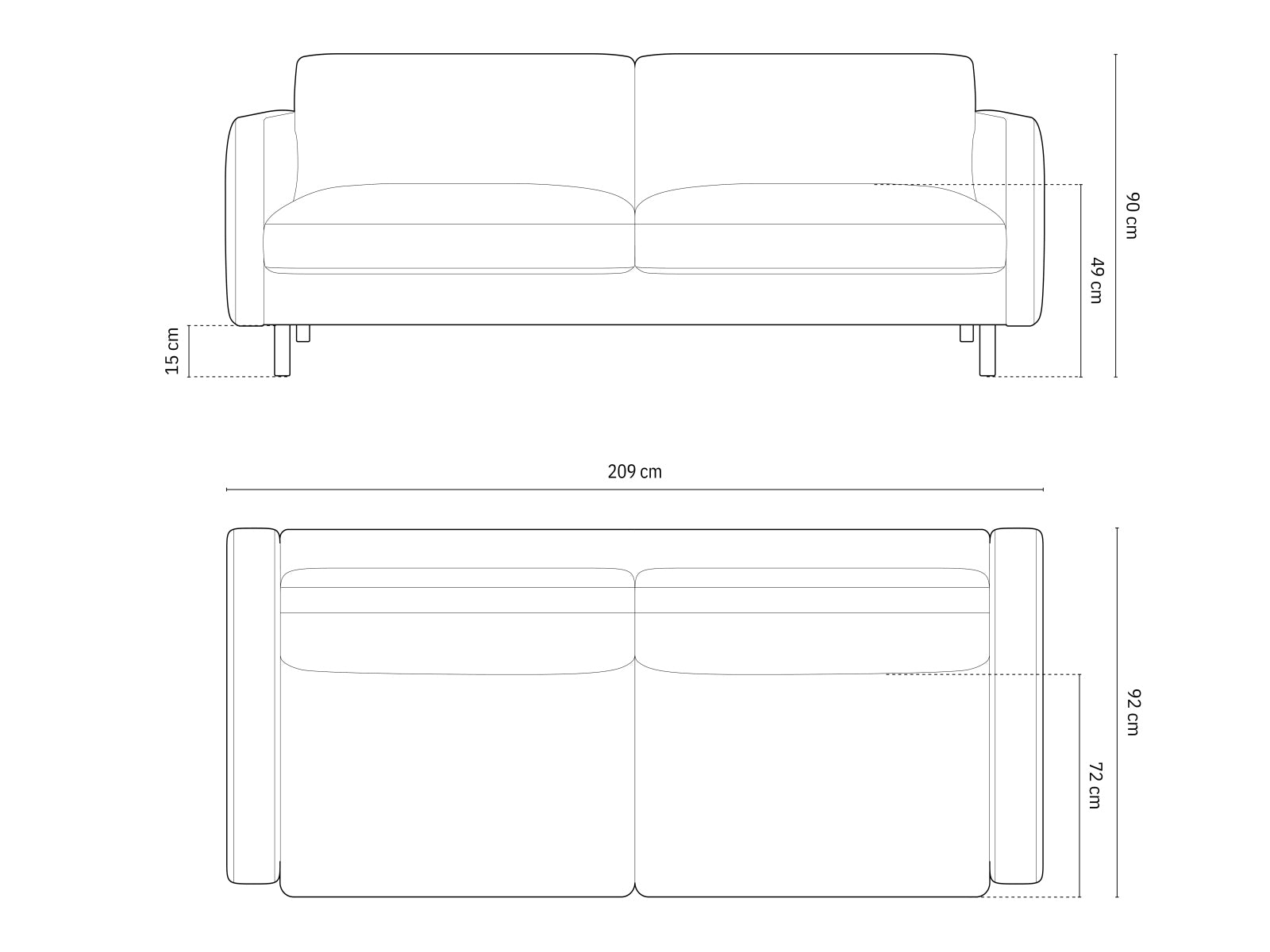 Stilvolles 4-Sitzer Velours Sofa Eden in klassischem Schwarz, perfekt für stilvolle Wohnräume und entspannte Stunden.