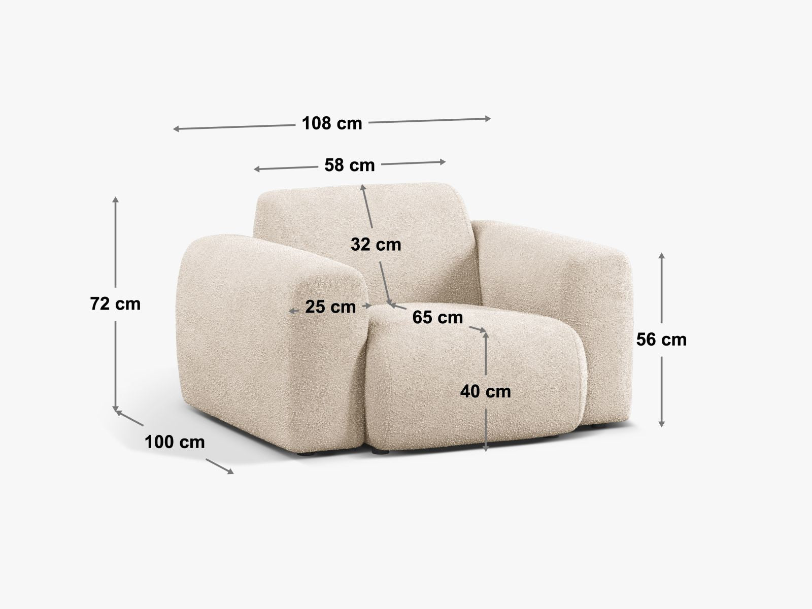 Moderner 1-Sitzer Sessel Molino in edlem Dunkelbeige, perfekt für stilvolle Einrichtung und gemütliche Akzente in jedem Raum.