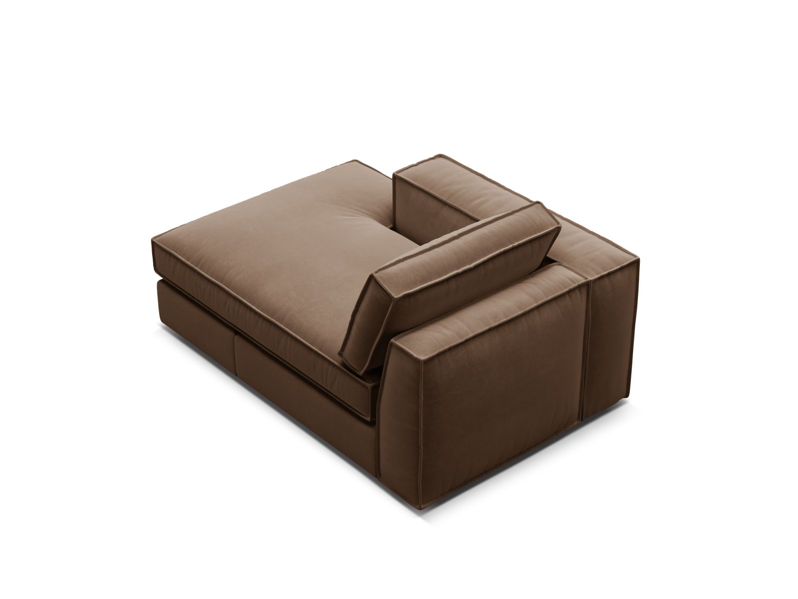 Elegante linke Chaise Longue Pola in tiefem Schokoladenbraun, ideal für stilvolle Wohnräume und entspannende Momente.