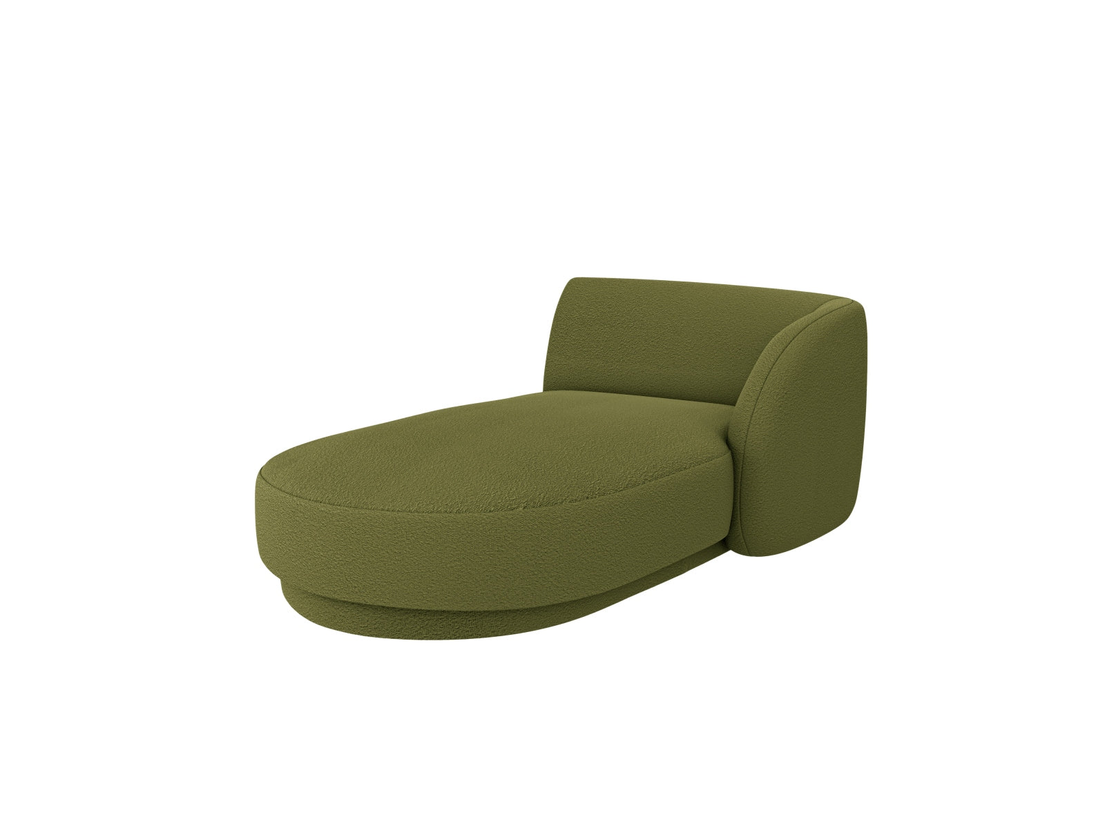 Elegantes Miley Boucle Sofa Chaise Lounge in Dunkelolivgrün, ideal für stilvolle Wohnräume. Rechtsseitiger 2-Sitzer von Micadoni.