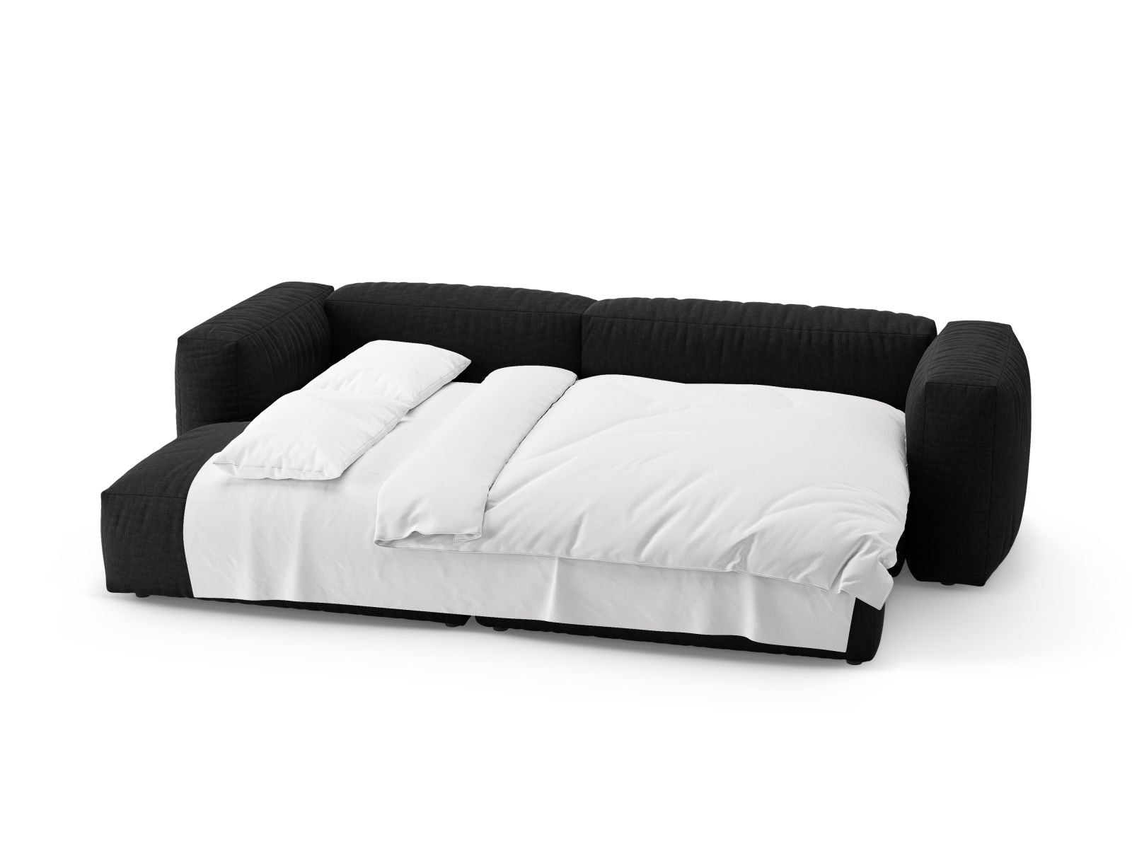 Modernes 4-Sitzer Ecksofa links Martina mit praktischer Bettfunktion in Black-Boston, perfekt für gemütliche Nächte und stilvolle Wohnräume.