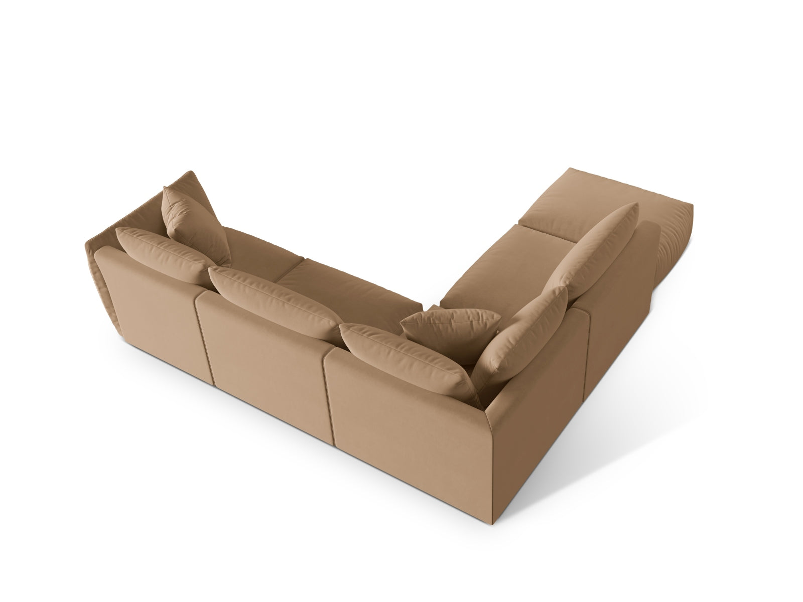 Elegantes Chris Velour Modular Ecksofa links in Sand-Casino, ideal für stilvolle Wohnräume. Bequem und vielseitig von Micadoni.
