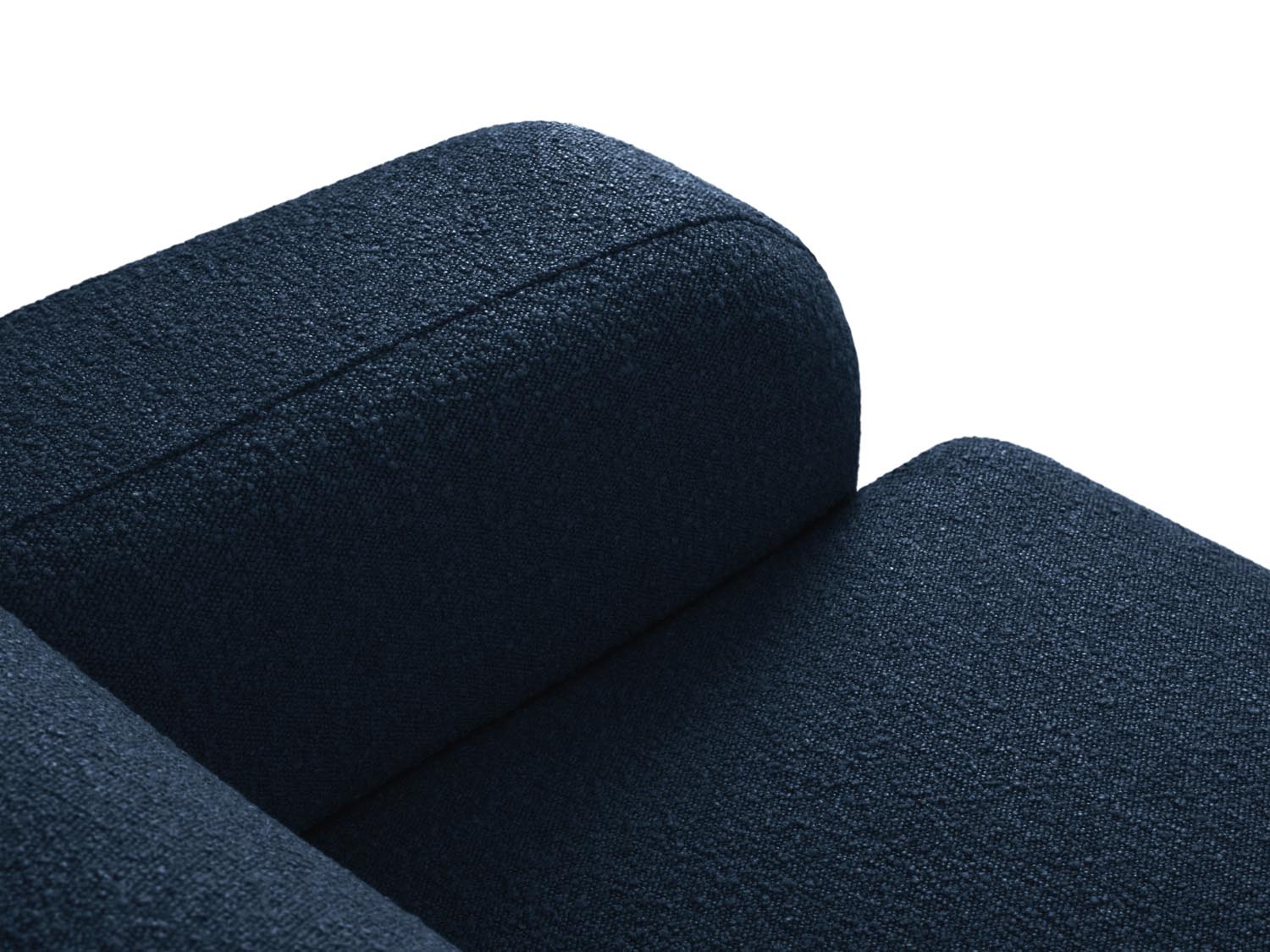 Stilvolles 4-Sitzer Ecksofa Molino Boucle links in edlem Blau, perfekt für gemütliche Abende und modernes Wohndesign.