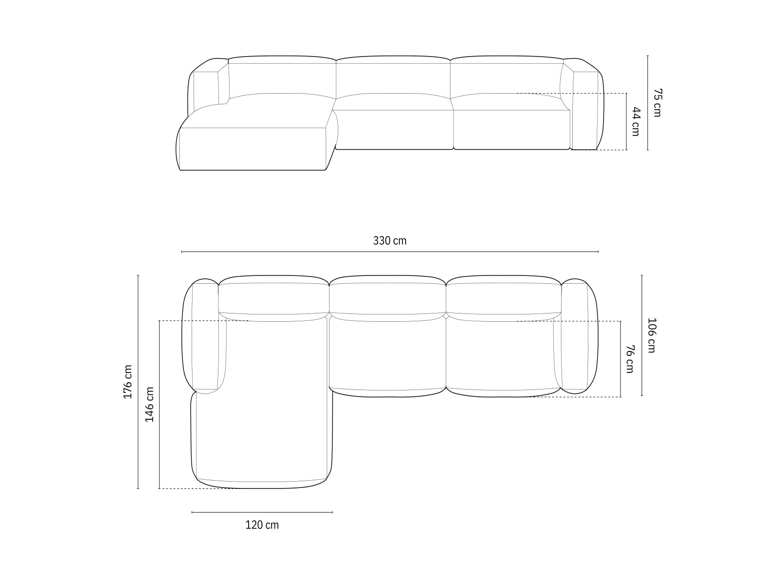 Elegantes, linksseitiges 3-Sitzer Ecksofa Martina in Schwarz-Boston, ideal für entspannte Stunden und modernes Wohndesign.