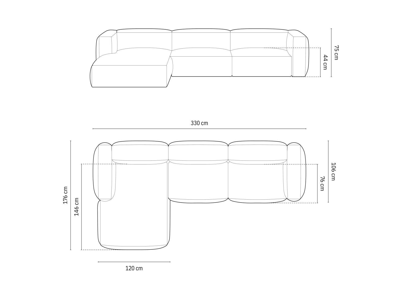 Modernes XL Ecksofa links Martina in edlem Anthrazit, perfekt für gemütliche Wohnzimmer und stilvolle Einrichtung von Micadoni.