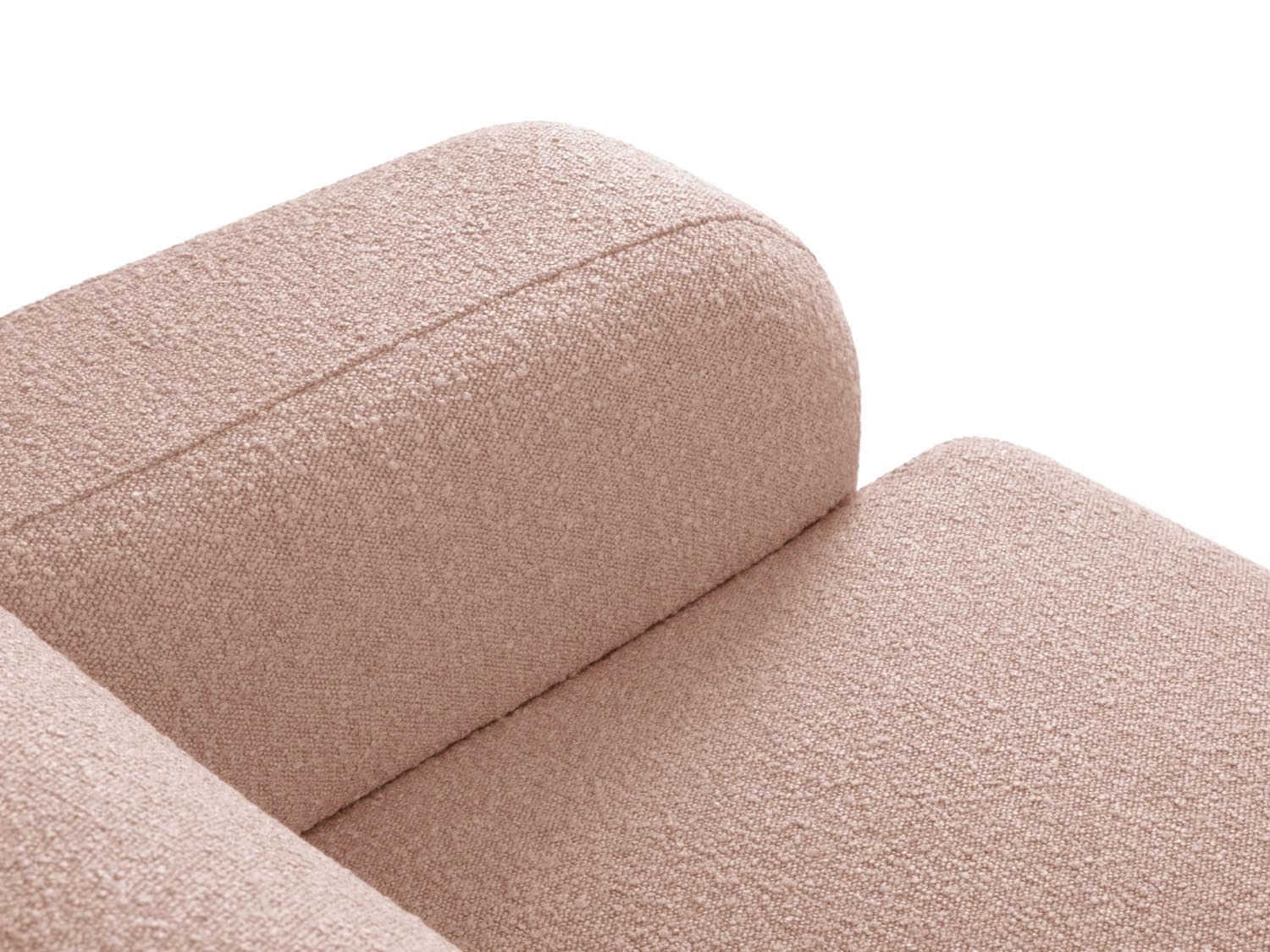 Stilvolles Molino Boucle Ecksofa links für 6 Personen in zartem Powder Pink, perfekt für moderne und gemütliche Wohnambiente.