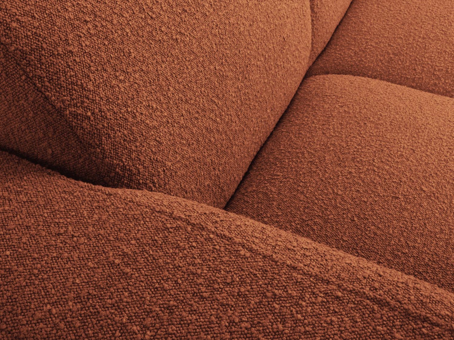 Elegantes Molino Boucle Ecksofa links für 6 Personen in warmem Terracotta, ideal für einladende und stilvolle Wohnräume.
