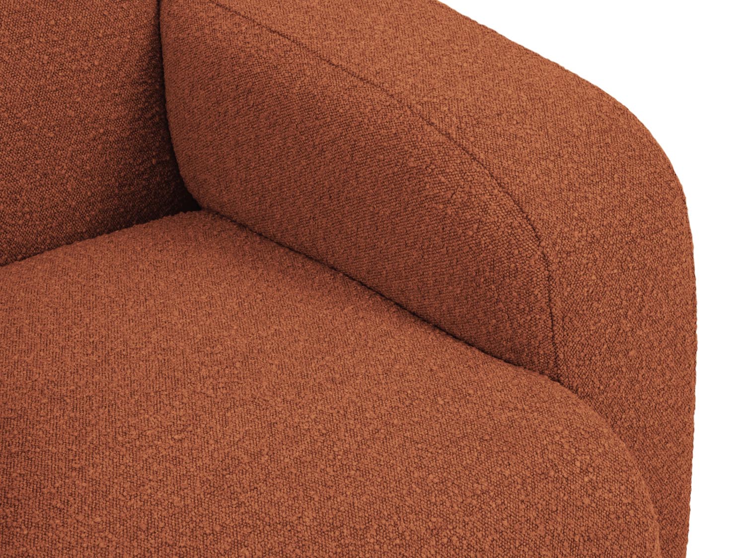 Elegantes Molino Boucle Ecksofa links für 6 Personen in warmem Terracotta, ideal für einladende und stilvolle Wohnräume.