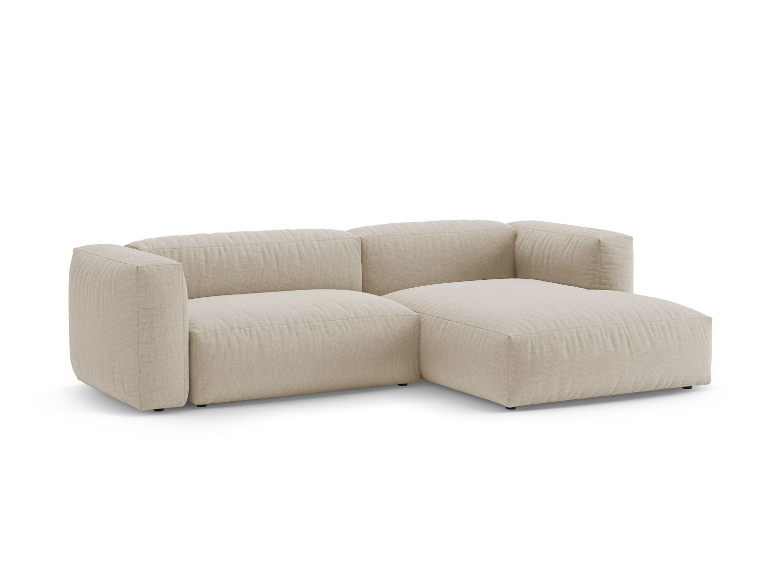 Elegantes 4-Sitzer Ecksofa Martina in Light Beige-Boston mit praktischer Schlaffunktion, ideal für stilvolle Wohnräume.