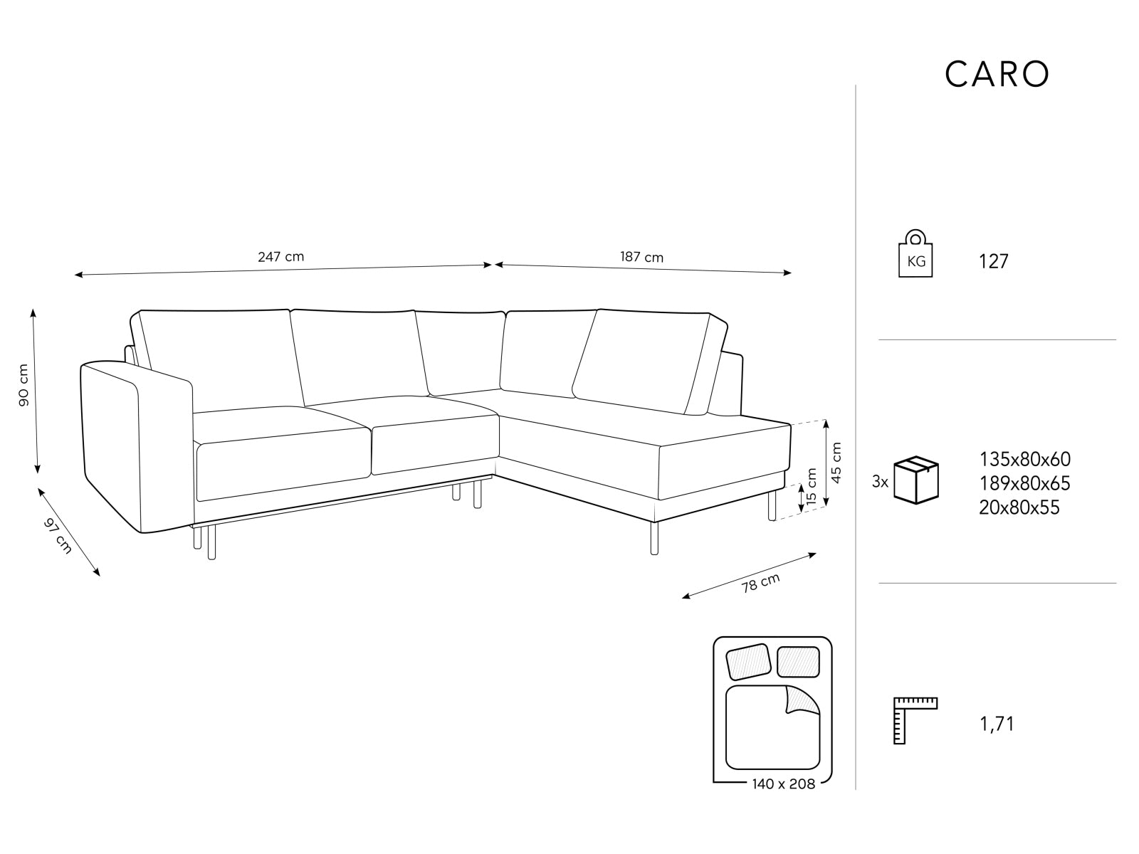 Elegantes Caro Ecksofa in frischem Grün, 5-Sitzer mit praktischer Schlaffunktion, perfekt für gemütliche Abende und stilvolle Einrichtung.