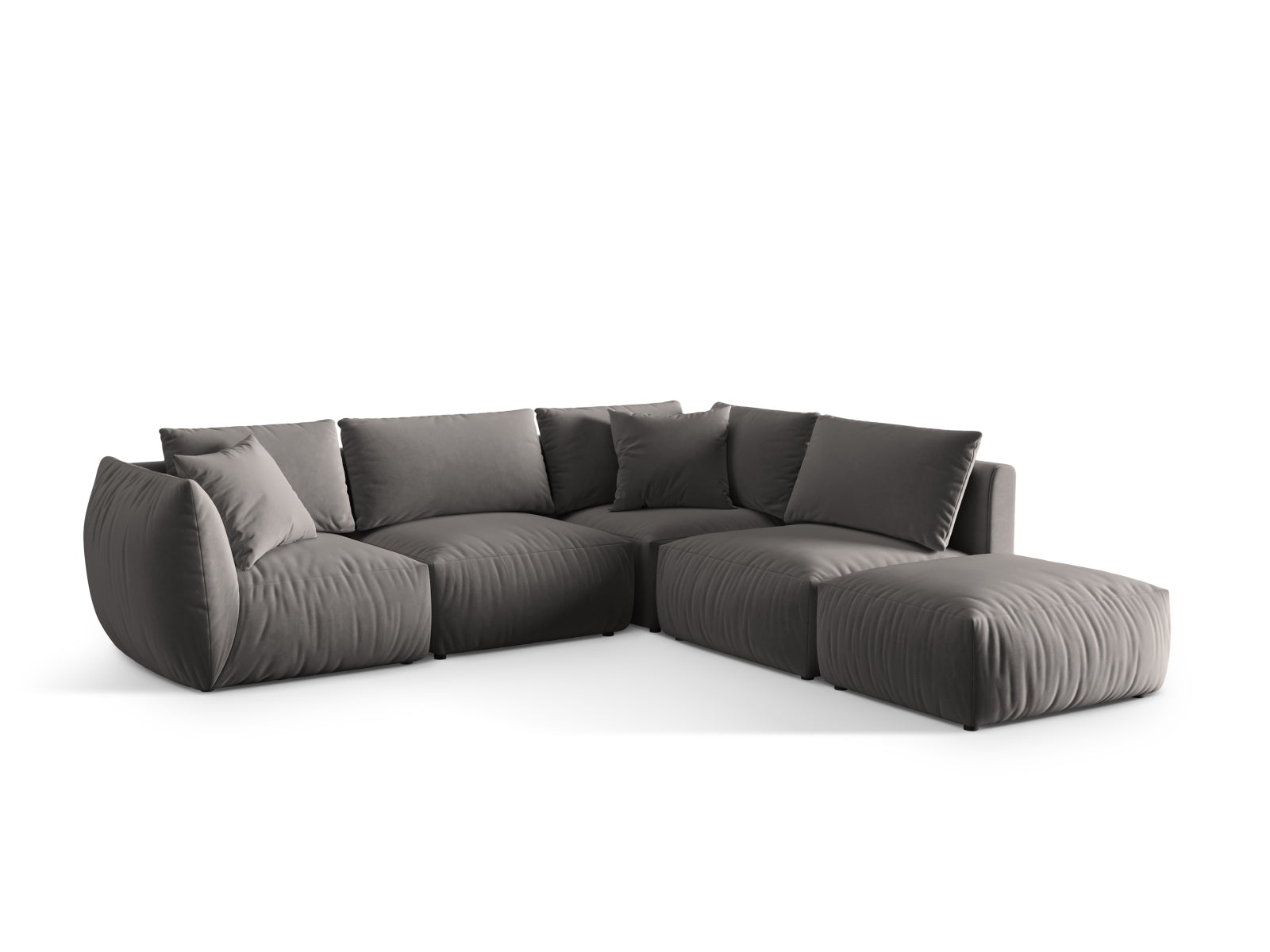Modulares Chris Velour Ecksofa in stilvollem Grau, 4-Sitzer, bietet hohen Komfort und passt perfekt in moderne Wohnkonzepte.