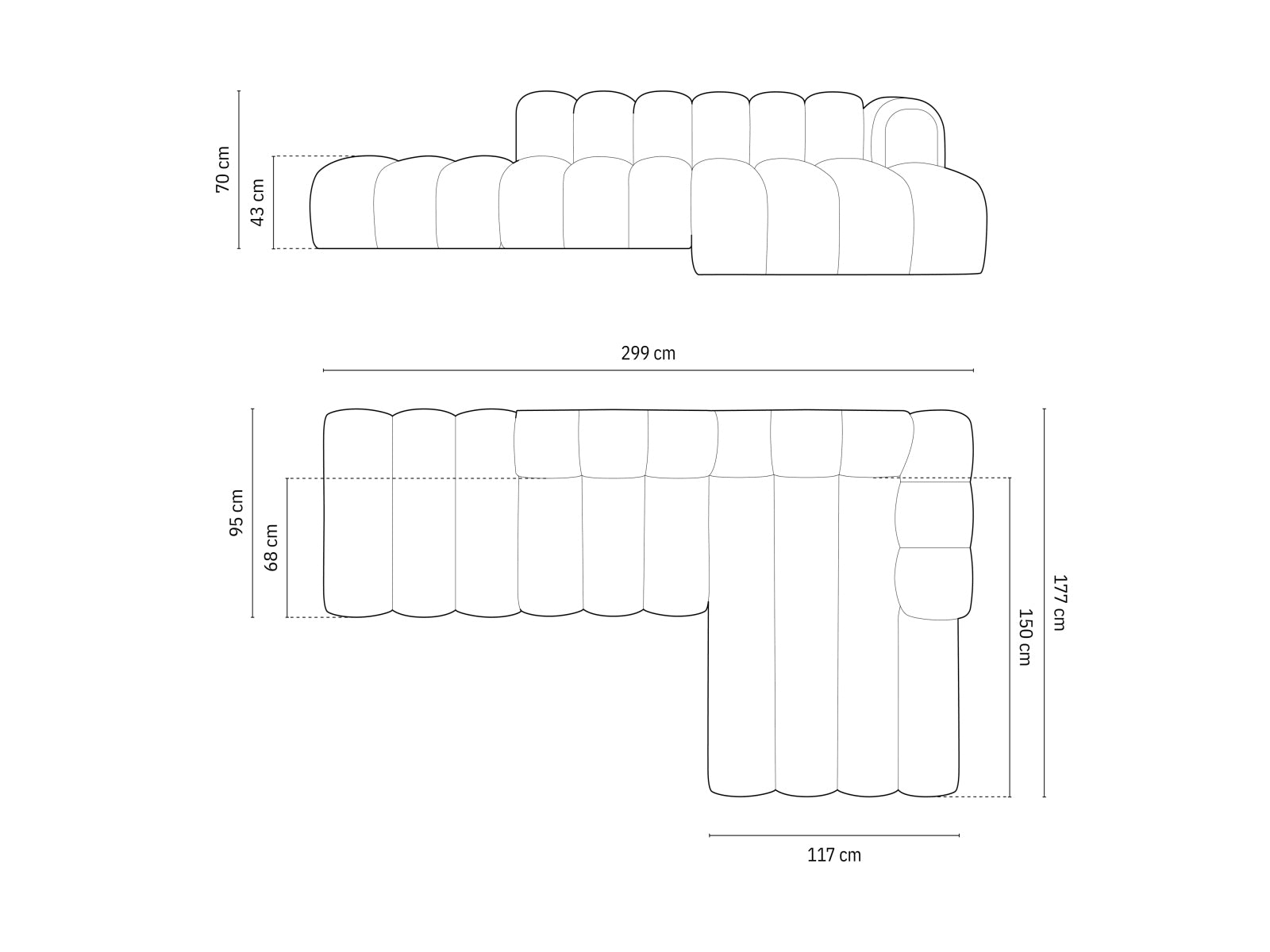 Elegantes, modulares Ecksofa in sattem Grün, 5-Sitzer von Micadoni, ideal für gemütliche und moderne Wohnräume.