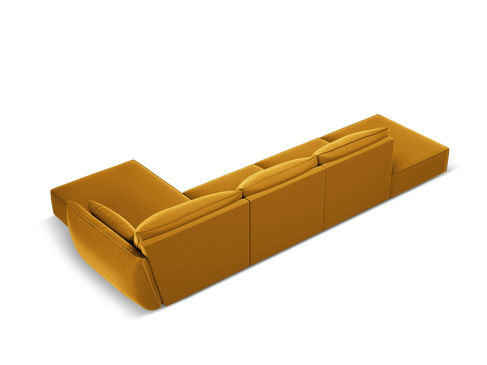 Modernes Kaelle Velour Ecksofa in Gelb-Blau, 5-Sitzer, perfekt für gemütliche Wohnzimmer und stilvolle Einrichtung, erhältlich bei Micadoni.
