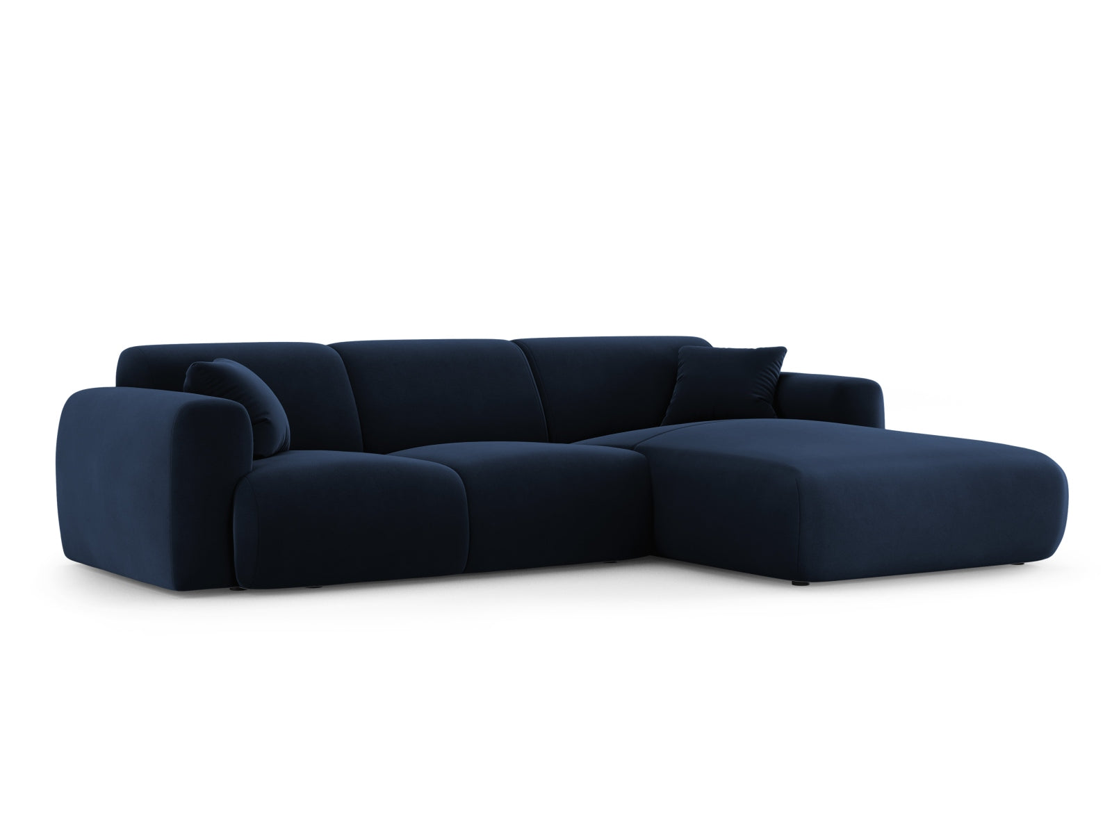 Modernes 4-Sitzer Ecksofa Molino in edlem Veloursstoff, rechtsseitig, perfekt für gemütliche und stilvolle Wohnambiente.