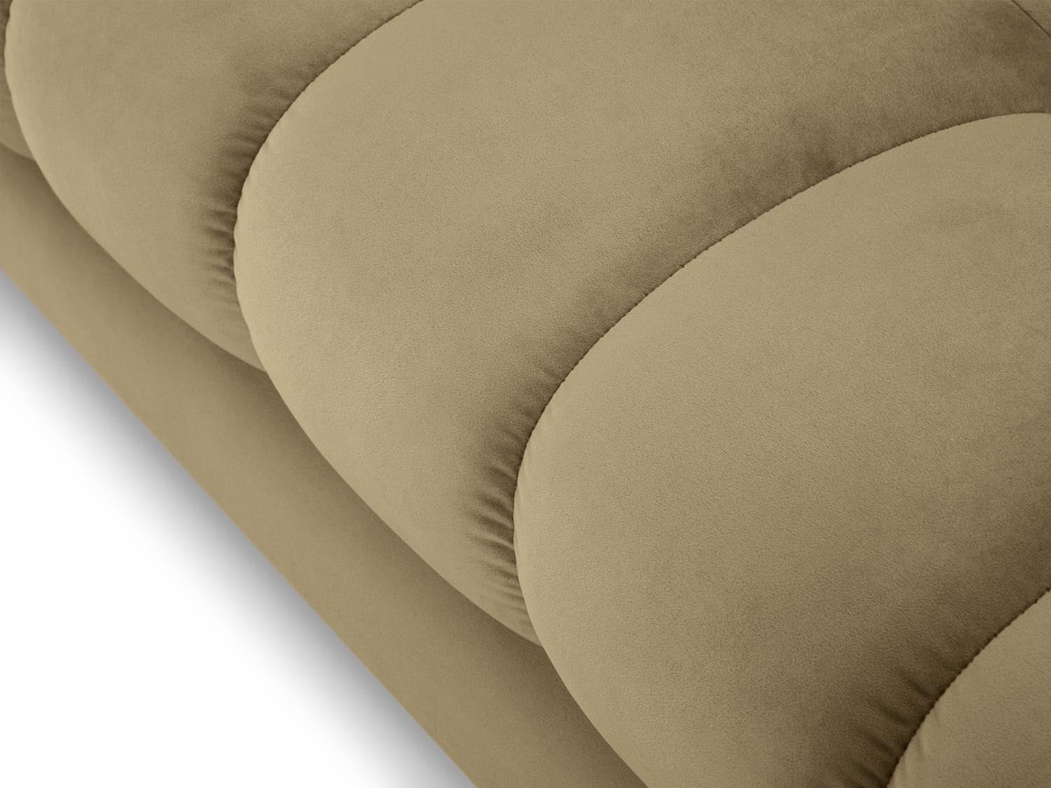 Elegantes Mamaia Velour Ecksofa in Beige und Schwarz, 5-Sitzer, perfekt für moderne Wohnzimmer mit luxuriösem Flair und hohem Komfort.