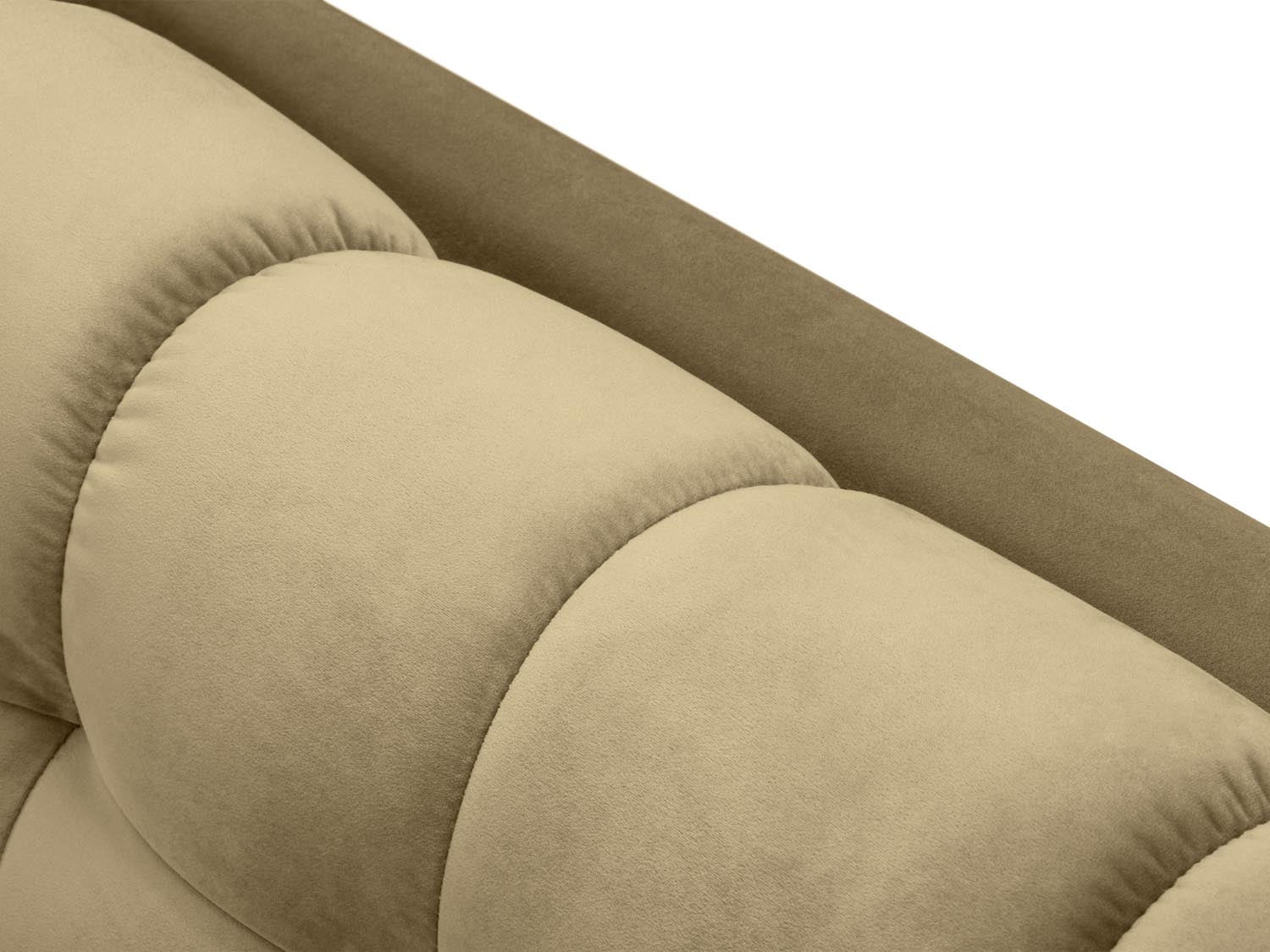 Stilvolles Mamaia Velour Ecksofa in Beige und Schwarz, 5-Sitzer, ideal für zeitgemäße Wohnräume, vereint Komfort und Eleganz.