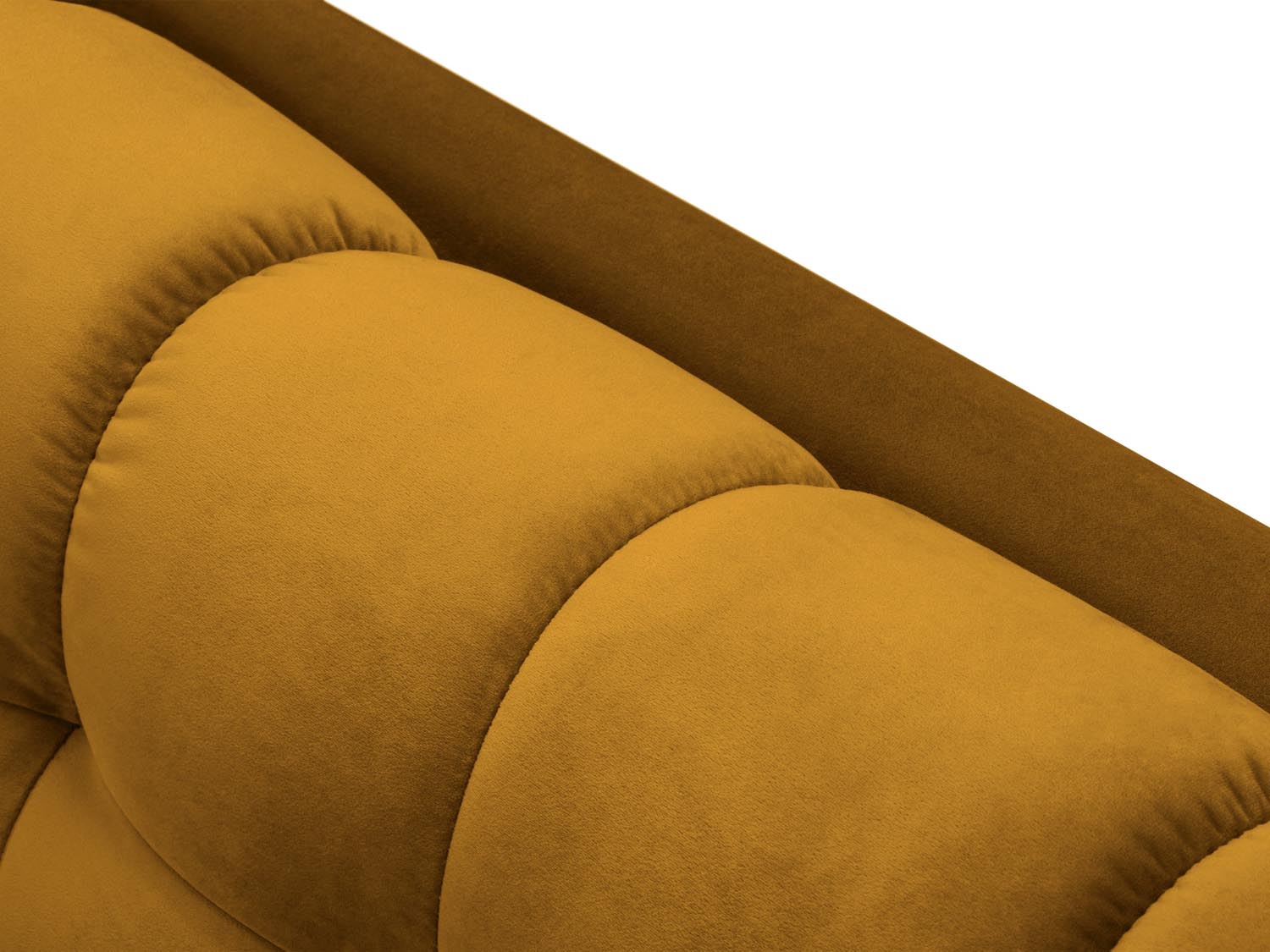 Stylisches Mamaia Velour Ecksofa in elegantem Gelb und Schwarz, ideal für entspannte Stunden. 5-Sitzer von Micadoni für Ihr Wohnzimmer.