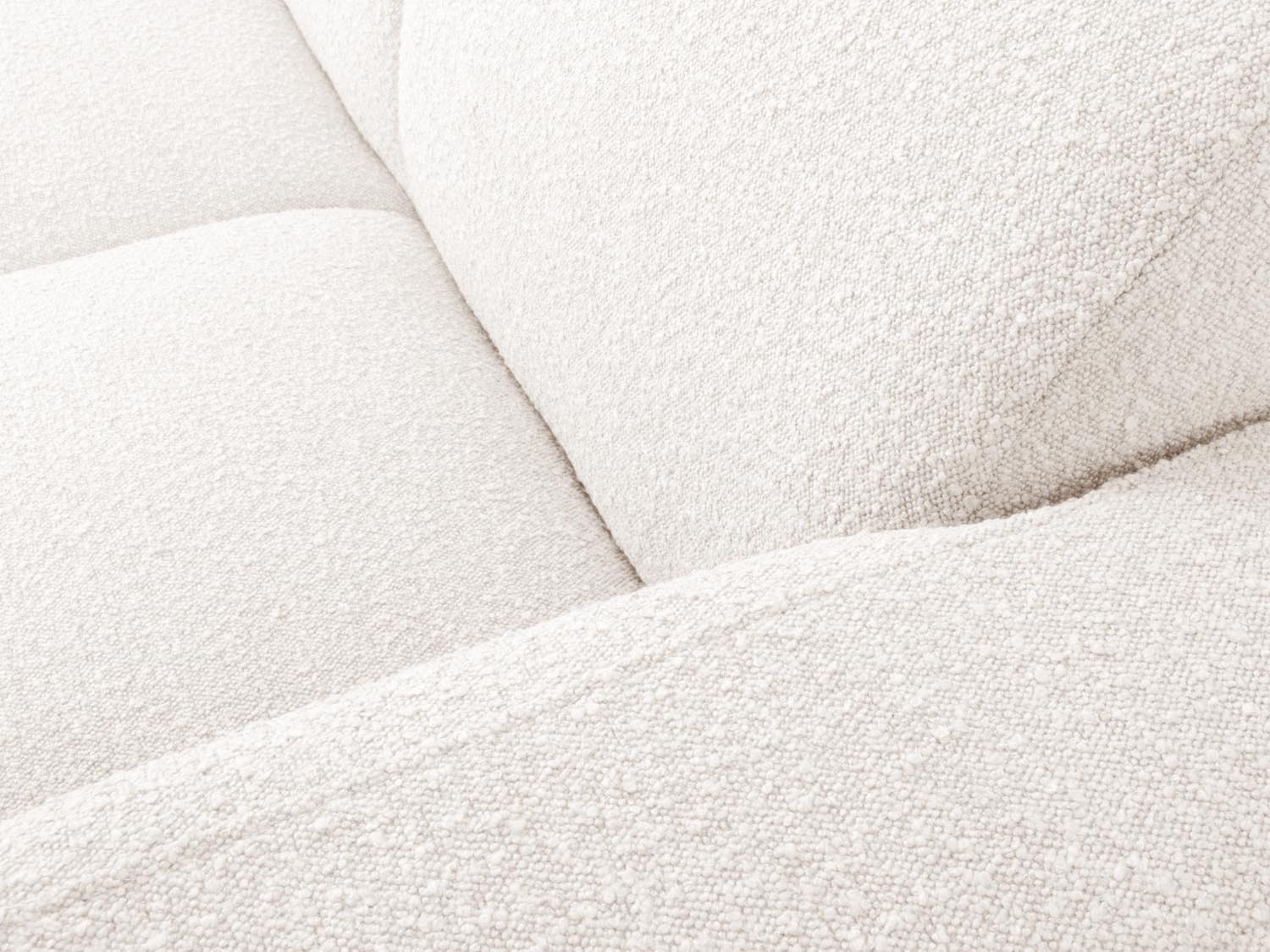 Elegantes Molino Boucle Ecksofa rechts für 6 Personen in stilvollem White-Baloo, ideal für entspannte Abende und gesellige Runden.