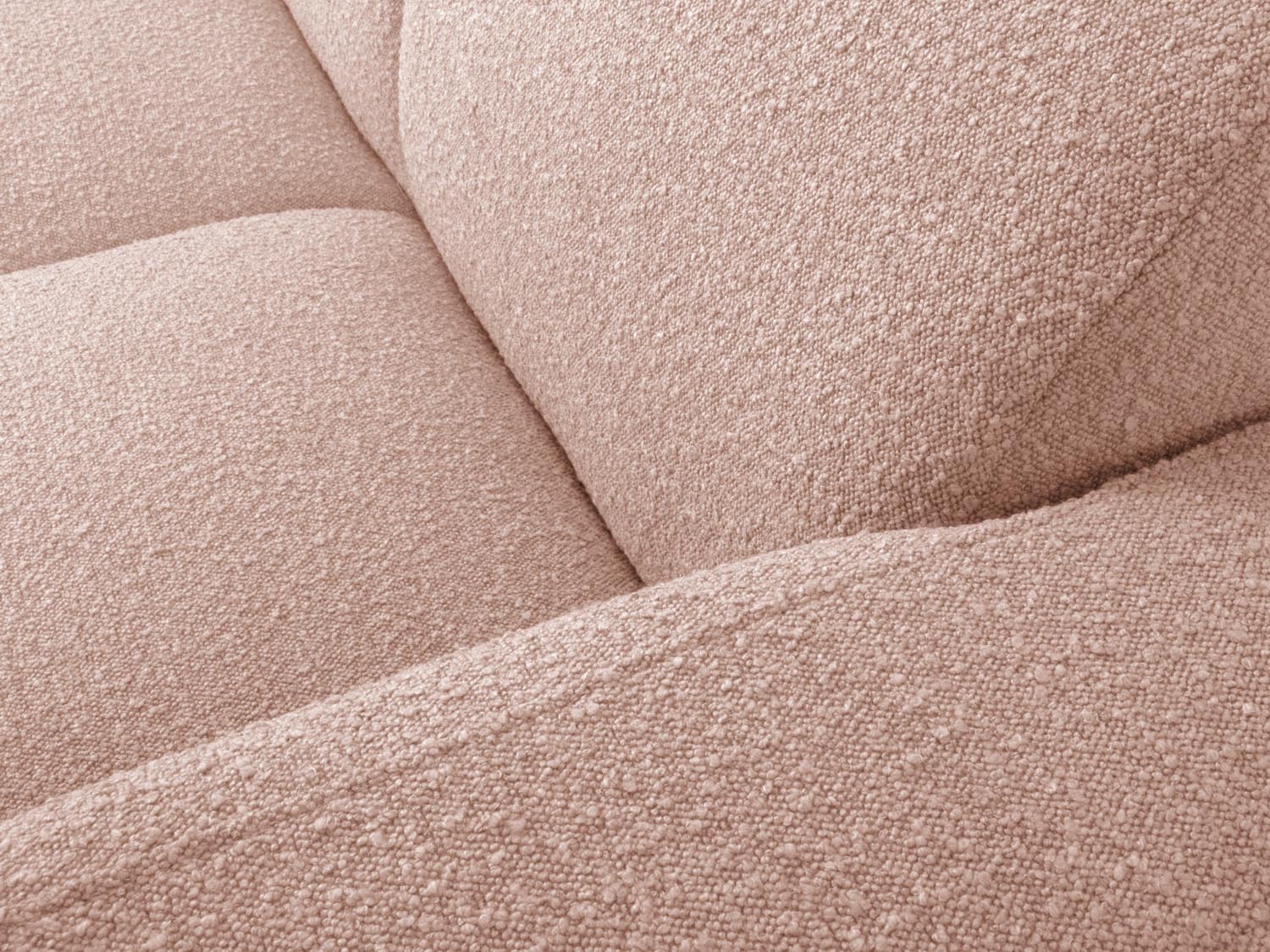Elegantes Molino Boucle Ecksofa rechts für 6 Personen in sanftem Powder Pink, ideal für einladende und geschmackvolle Wohnräume.