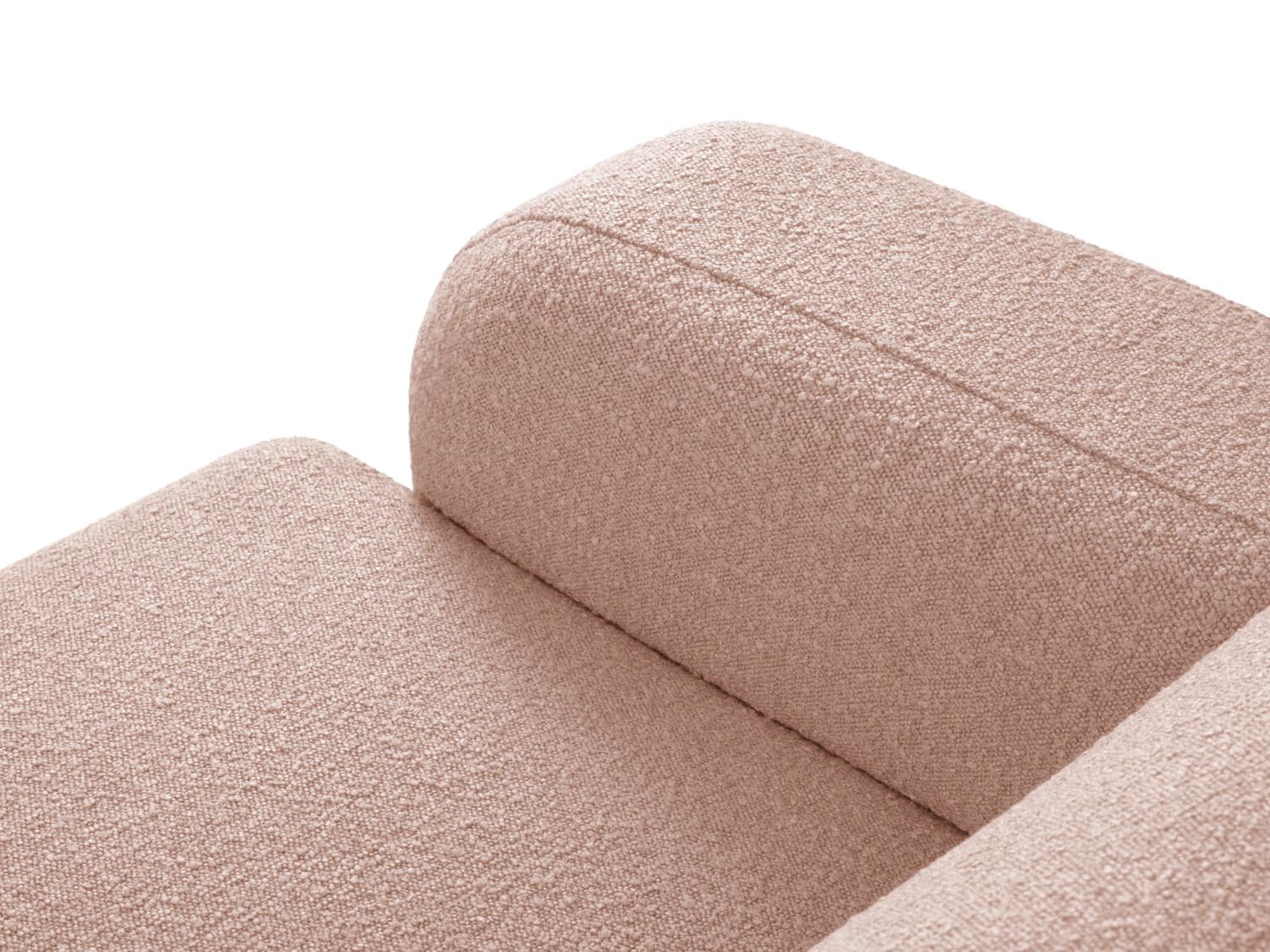 Stilvolles Molino Boucle Ecksofa rechts für 6 Personen in zartem Powder Pink, perfekt für moderne und gemütliche Wohnambiente.