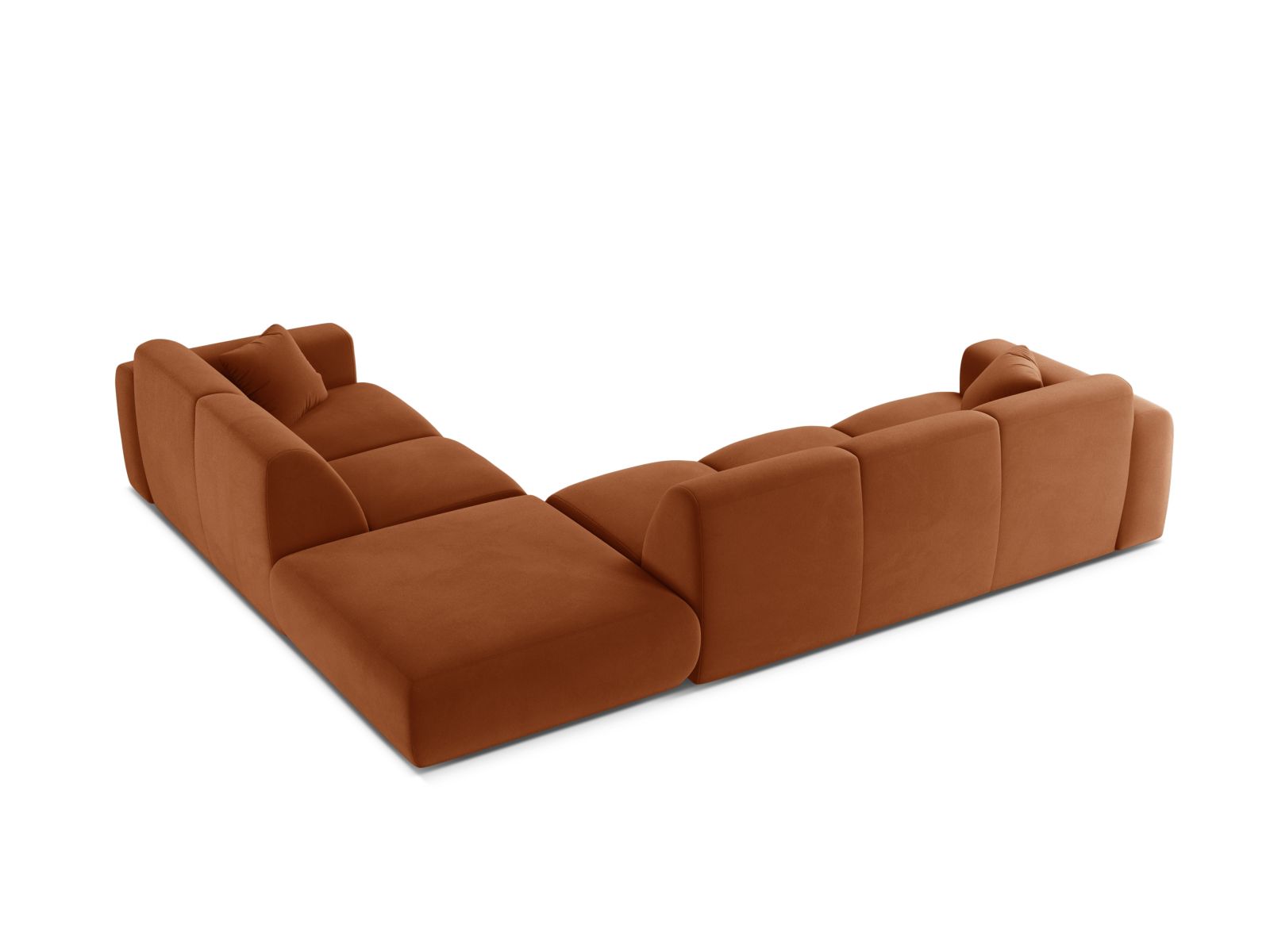 Elegantes 6-Sitzer Ecksofa rechts Molino in warmem Terracotta, ideal für entspannte Stunden und stilvolle Einrichtung von Micadoni.
