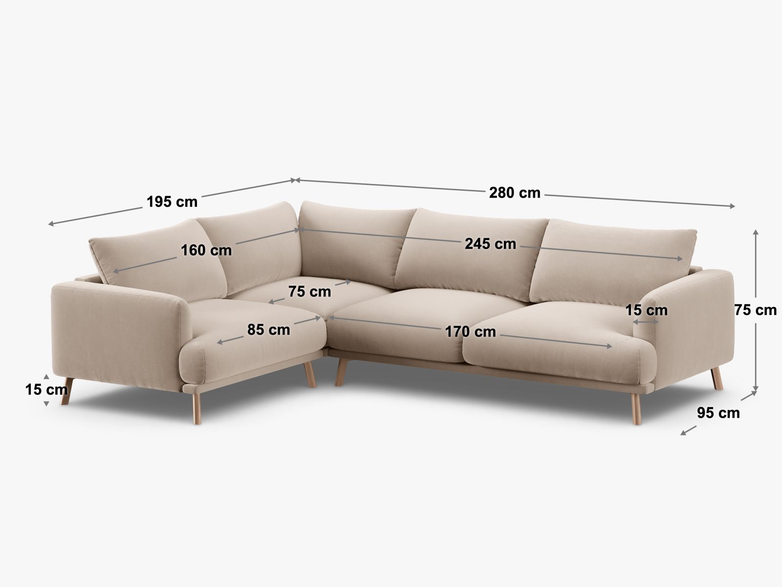 Modernes 4-Sitzer Ecksofa rechts Naomi in edlem Cappuccino-Liberty, perfekt für stilvolle Wohnzimmer und entspannte Stunden.