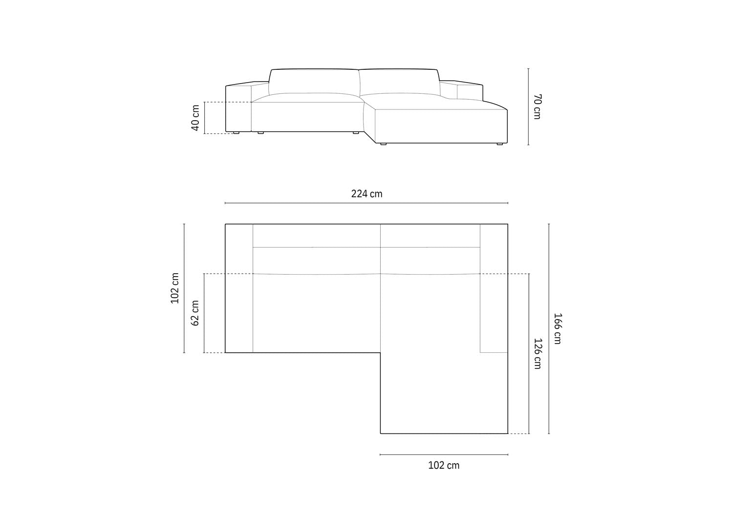 Stilvolles, modulares 3-Sitzer Ecksofa Jodie in modernem Blau, perfekt für rechte Raumecken und zeitgemäße Wohnkonzepte von Micadoni.