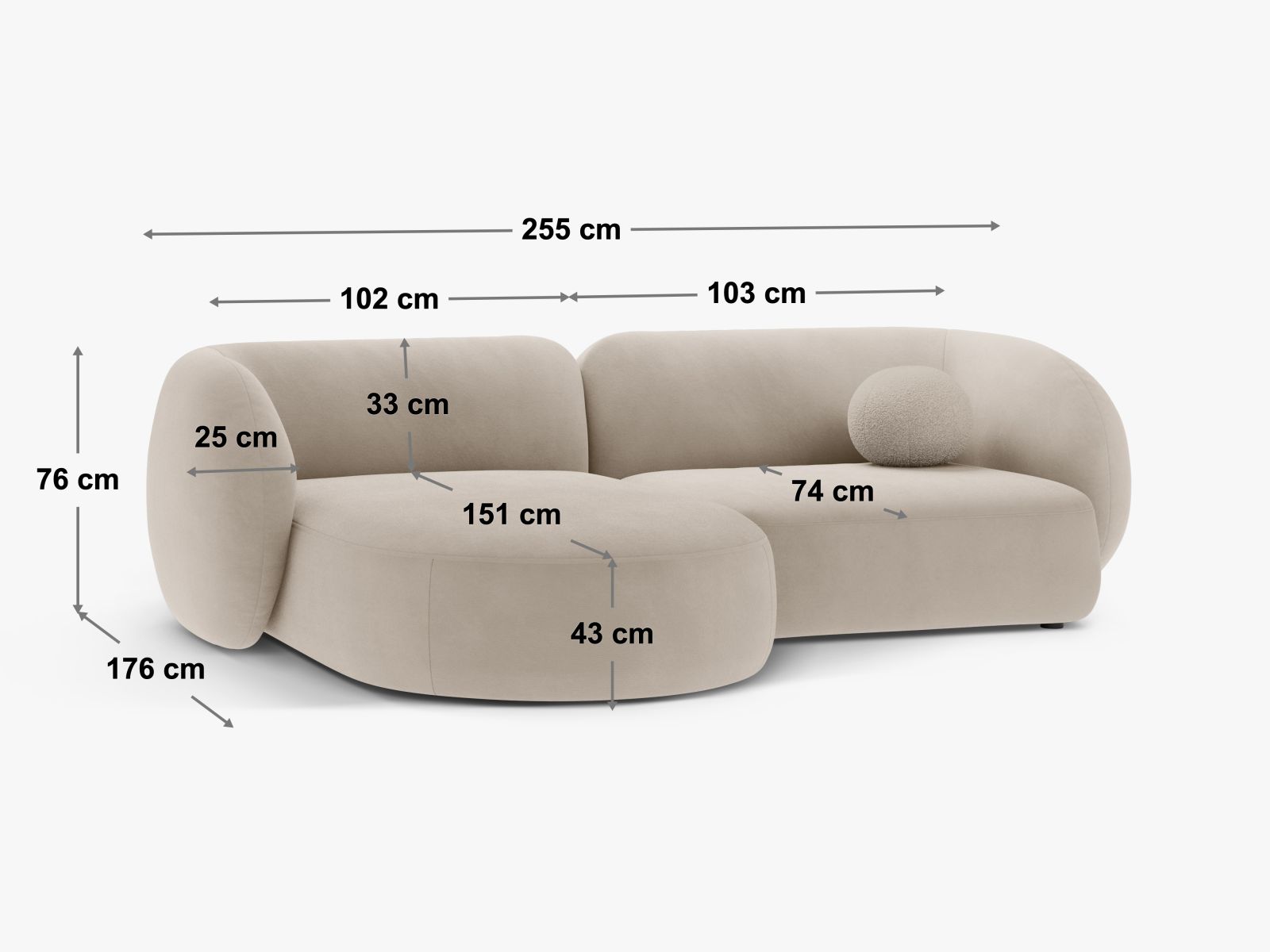 Stylisches 2-Sitzer Ecksofa Kate in Braun-Baloo, perfekt für gemütliche Ecken, vereint modernes Design mit hohem Sitzkomfort.