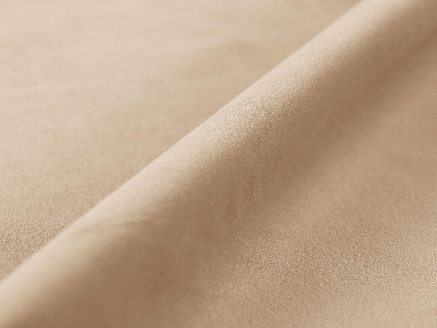 Modernes Eden Velour Ecksofa rechts in zartem Beige, perfekt für gemütliche Wohnzimmer und stilvolle Einrichtungsideen.