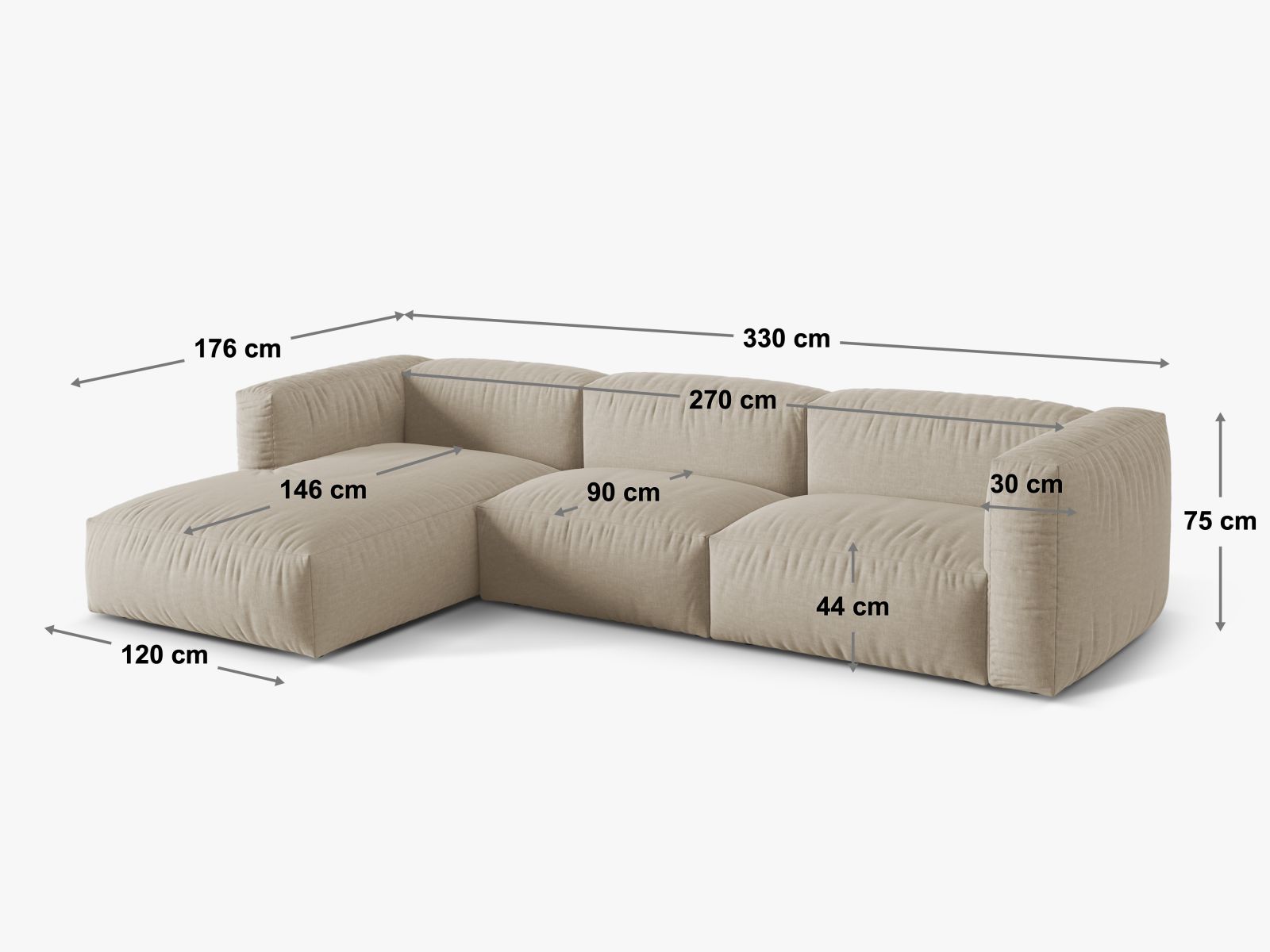 Geräumiges 3-Sitzer XL Ecksofa rechts Martina in trendigem Green-Vogue, perfekt für stilvolle Wohnzimmer und entspannte Stunden.