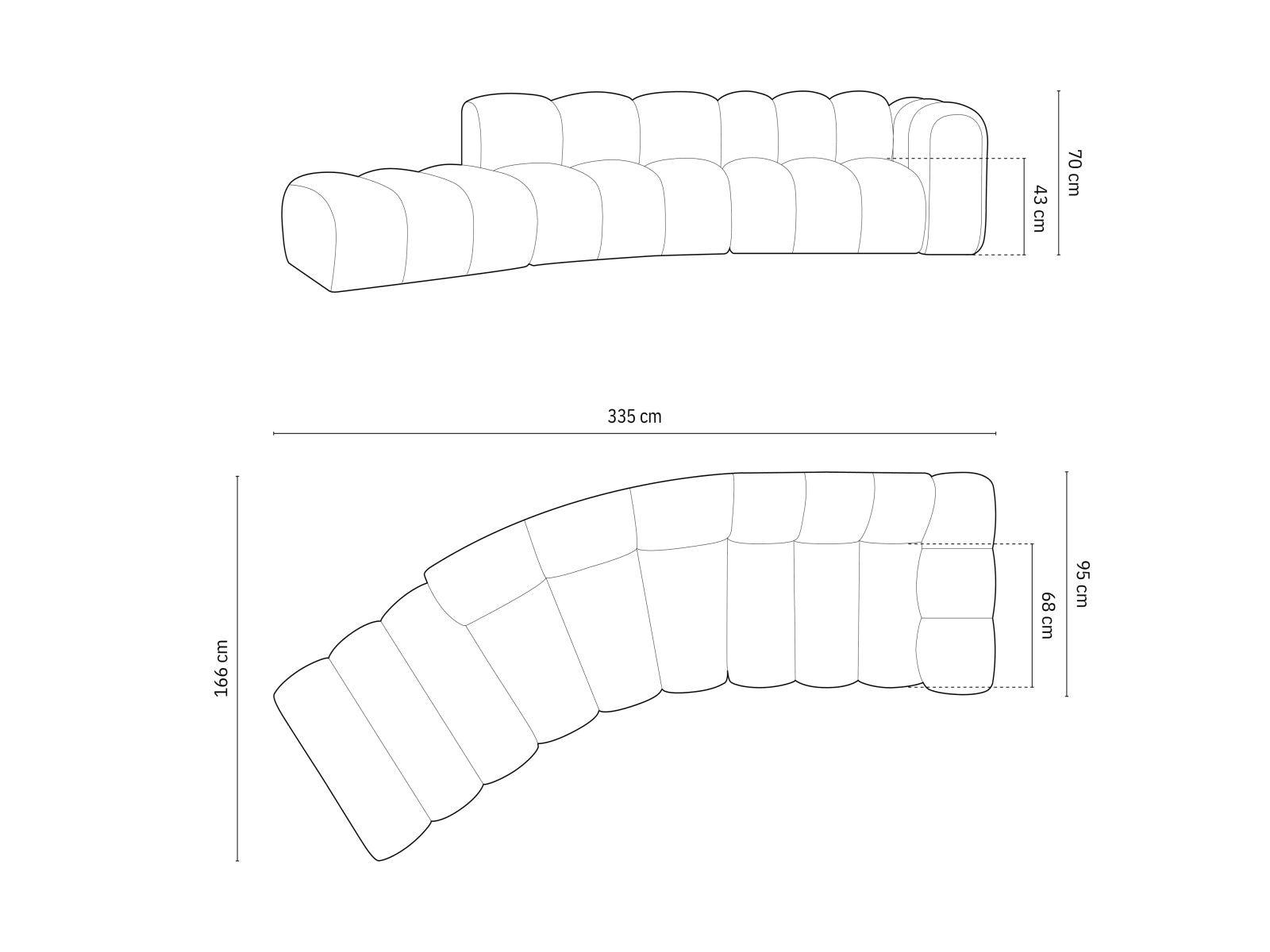 Modernes 5-Sitzer Lupine Modular Sofa links in sanftem Grau, perfekt für gemütliche und stilvolle Wohnzimmer von Micadoni.