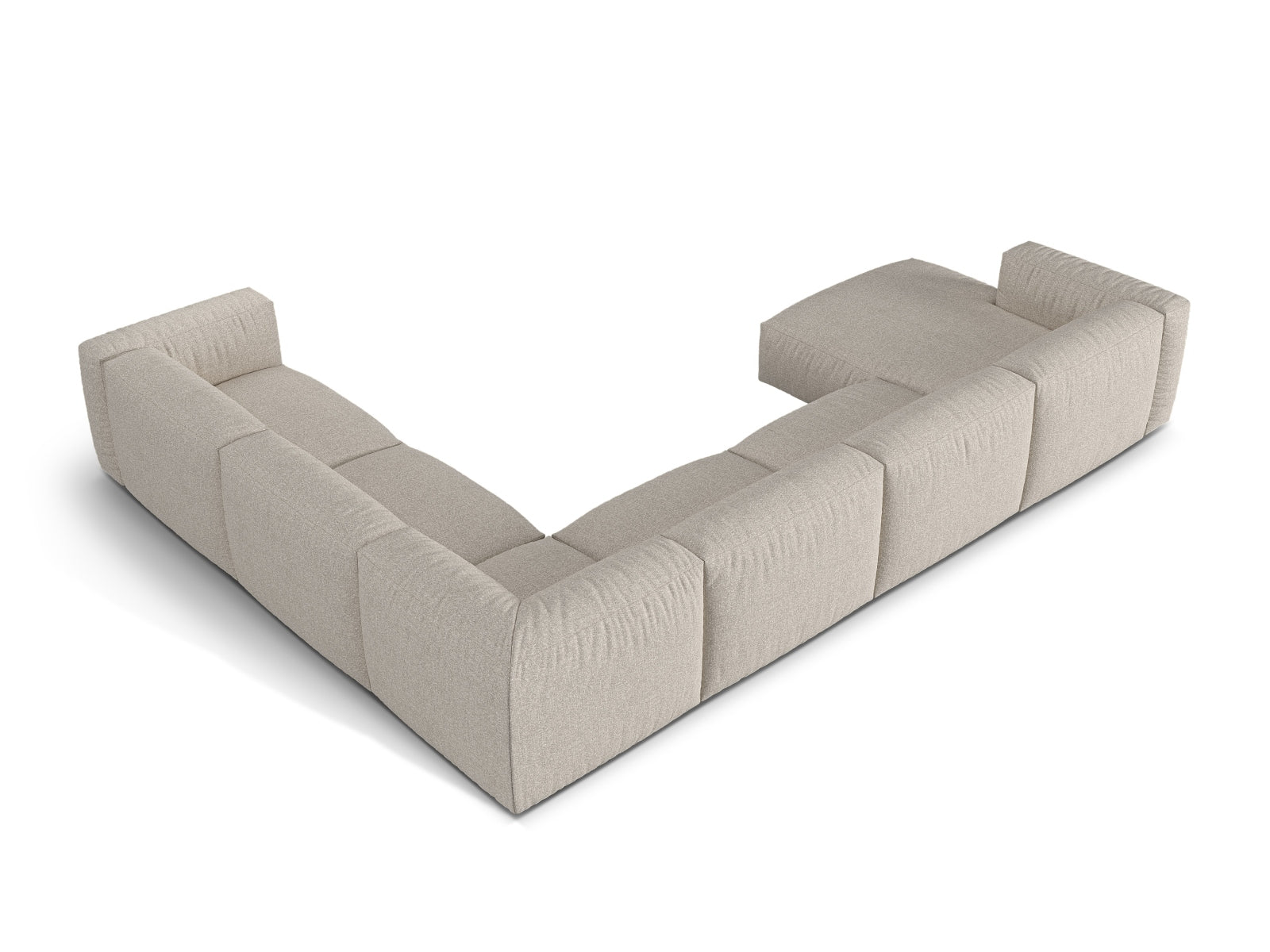Modulares 6-Sitzer Ecksofa Martina in modernem Design, hellgrau, rechtsseitig, perfekt für stilvolle Wohnräume und entspannte Zusammenkünfte.