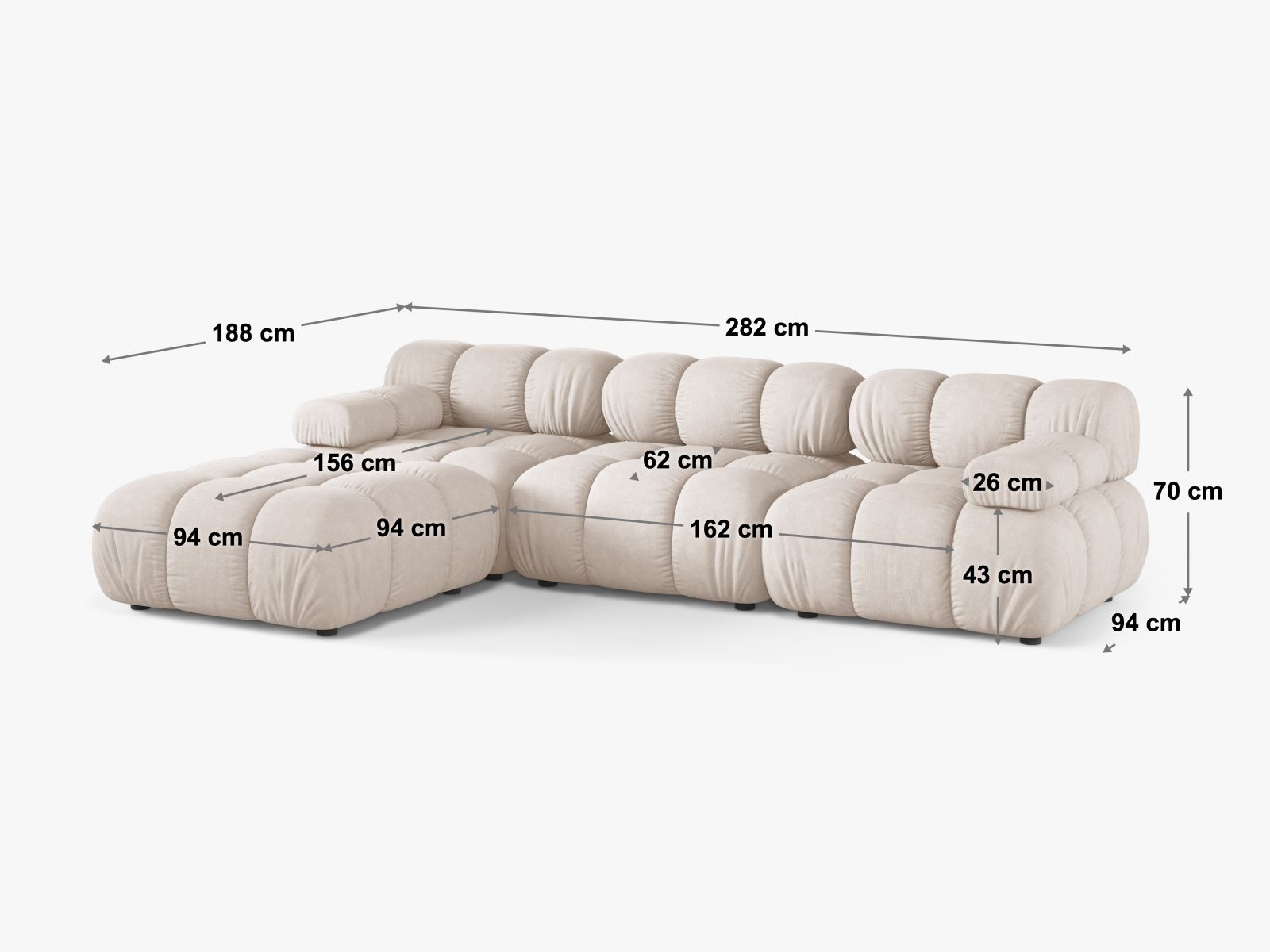 Modulares 4-Sitzer Sofa Bellis in tiefem Flaschengrün, perfekt für moderne Wohnkonzepte und gemütliche Zusammenkünfte.